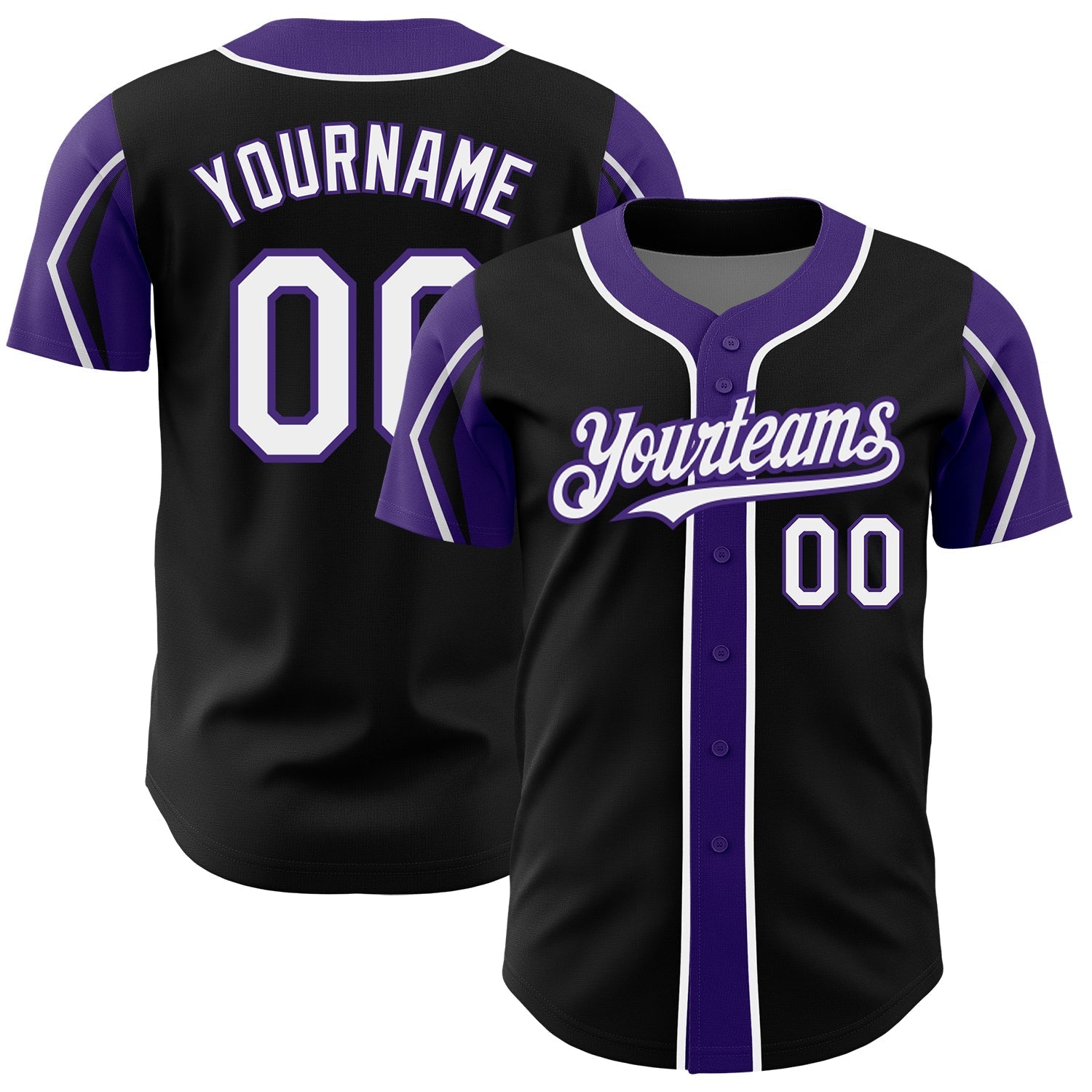Custom Black White-Purple 3 Colors Arm Shapes Authentic Baseball Jersey baseball jersey product view 1