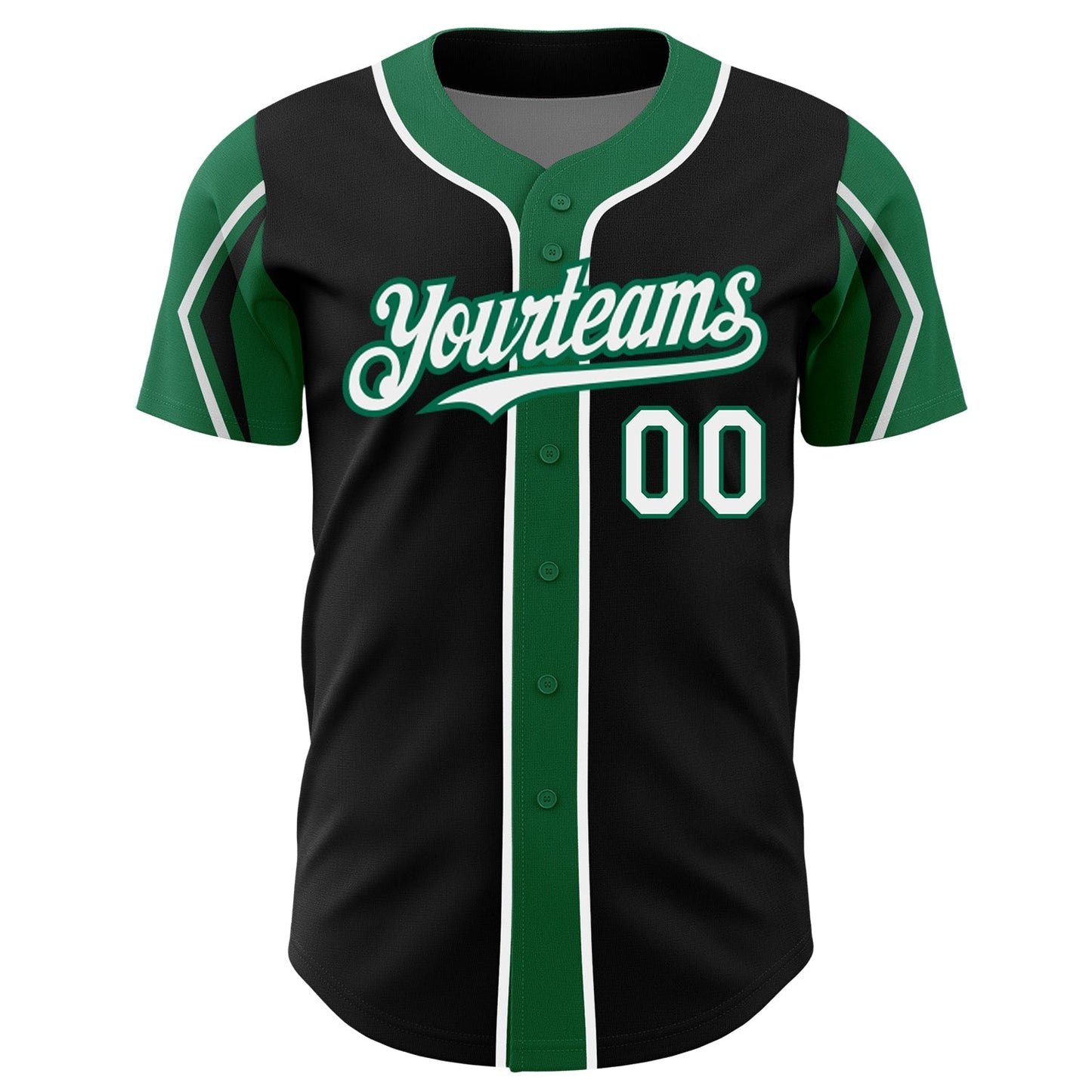 Custom Black White-Kelly Green 3 Colors Arm Shapes Authentic Baseball Jersey baseball jersey product view 3