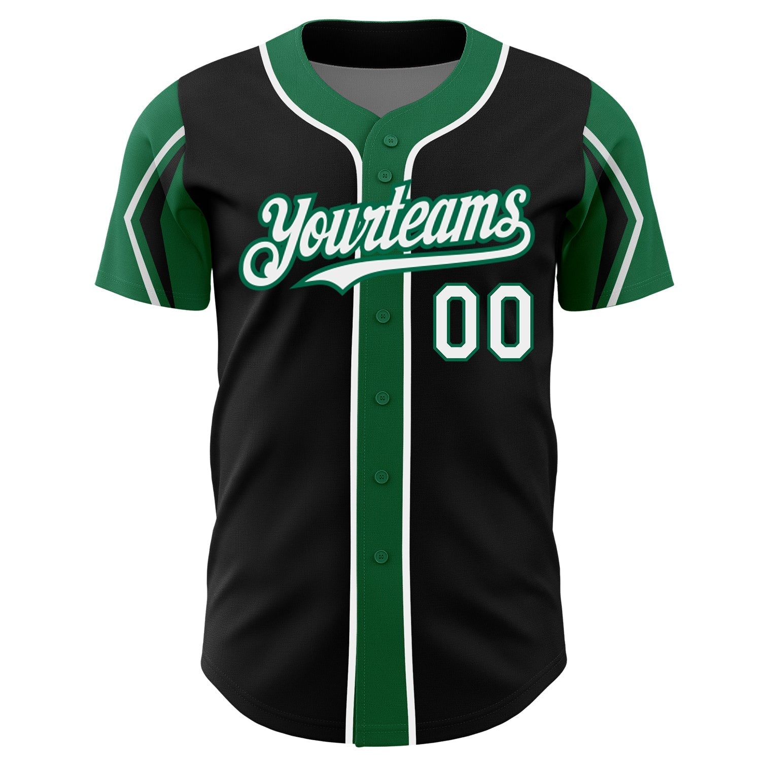 Custom Black White-Kelly Green 3 Colors Arm Shapes Authentic Baseball Jersey baseball jersey product view 3
