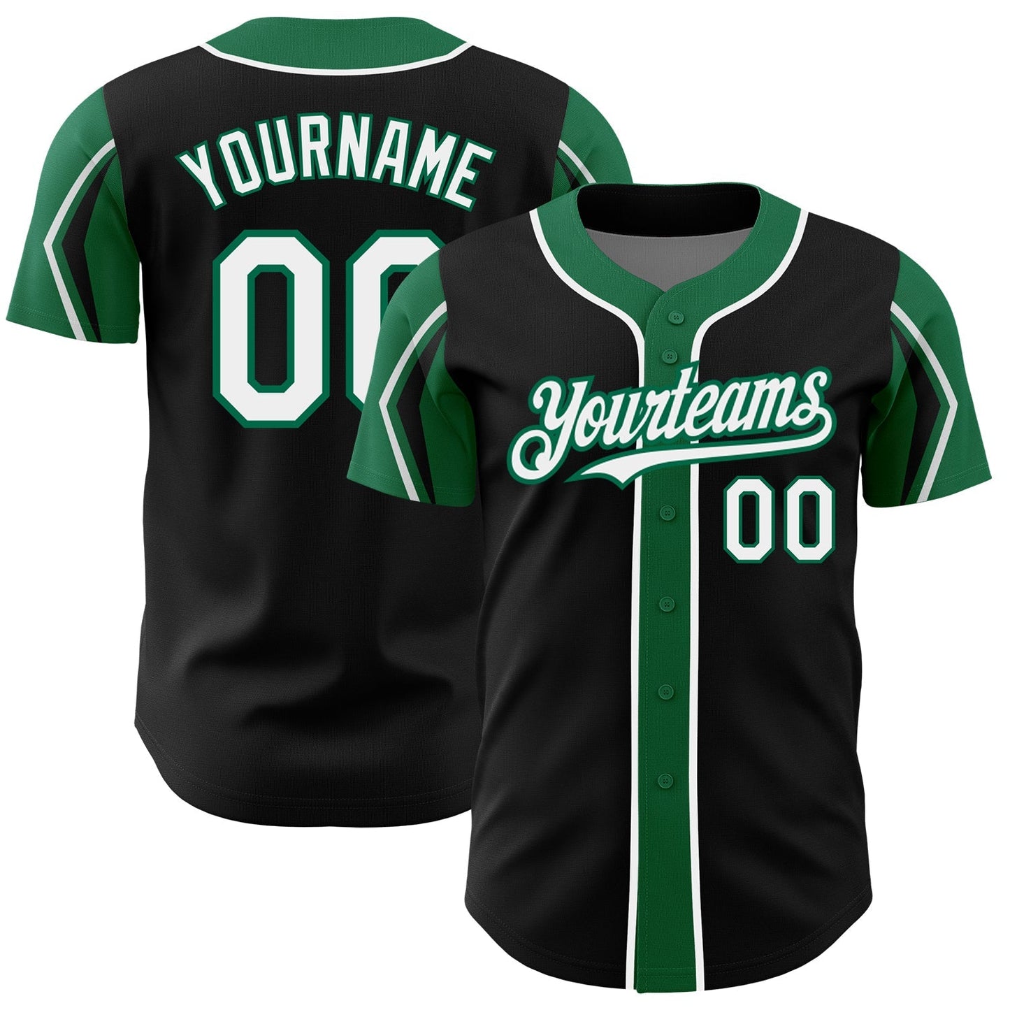 Custom Black White-Kelly Green 3 Colors Arm Shapes Authentic Baseball Jersey baseball jersey product view 1