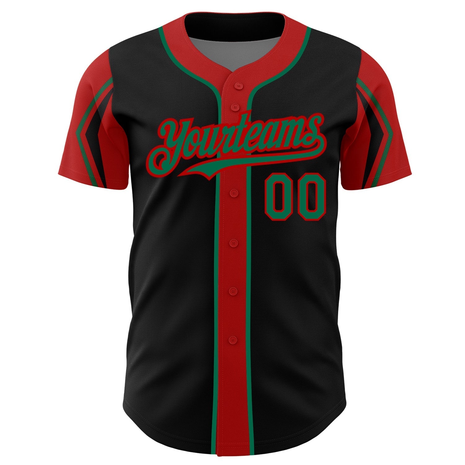 Custom Black Kelly Green-Red 3 Colors Arm Shapes Authentic Baseball Jersey baseball jersey product view 3