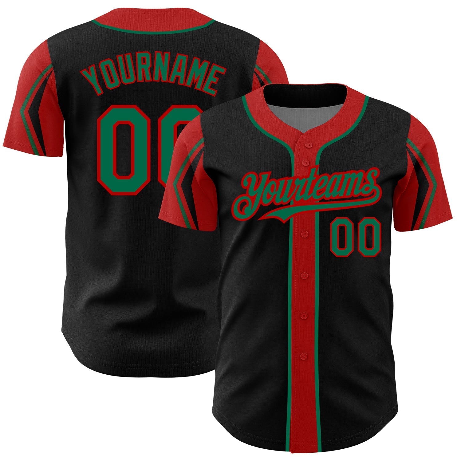 Custom Black Kelly Green-Red 3 Colors Arm Shapes Authentic Baseball Jersey baseball jersey product view 1