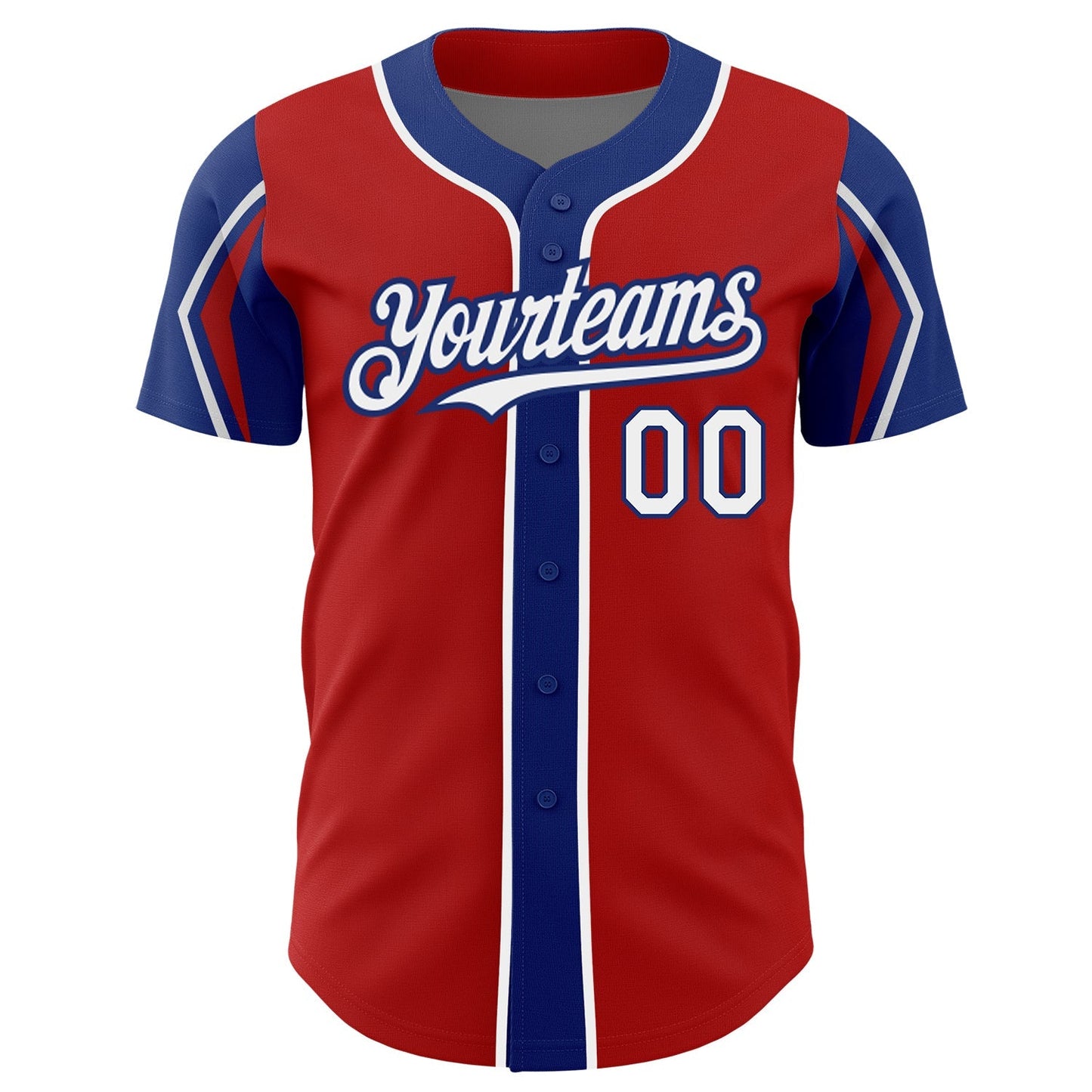 Custom Red White-Royal 3 Colors Arm Shapes Authentic Baseball Jersey baseball jersey product view 3