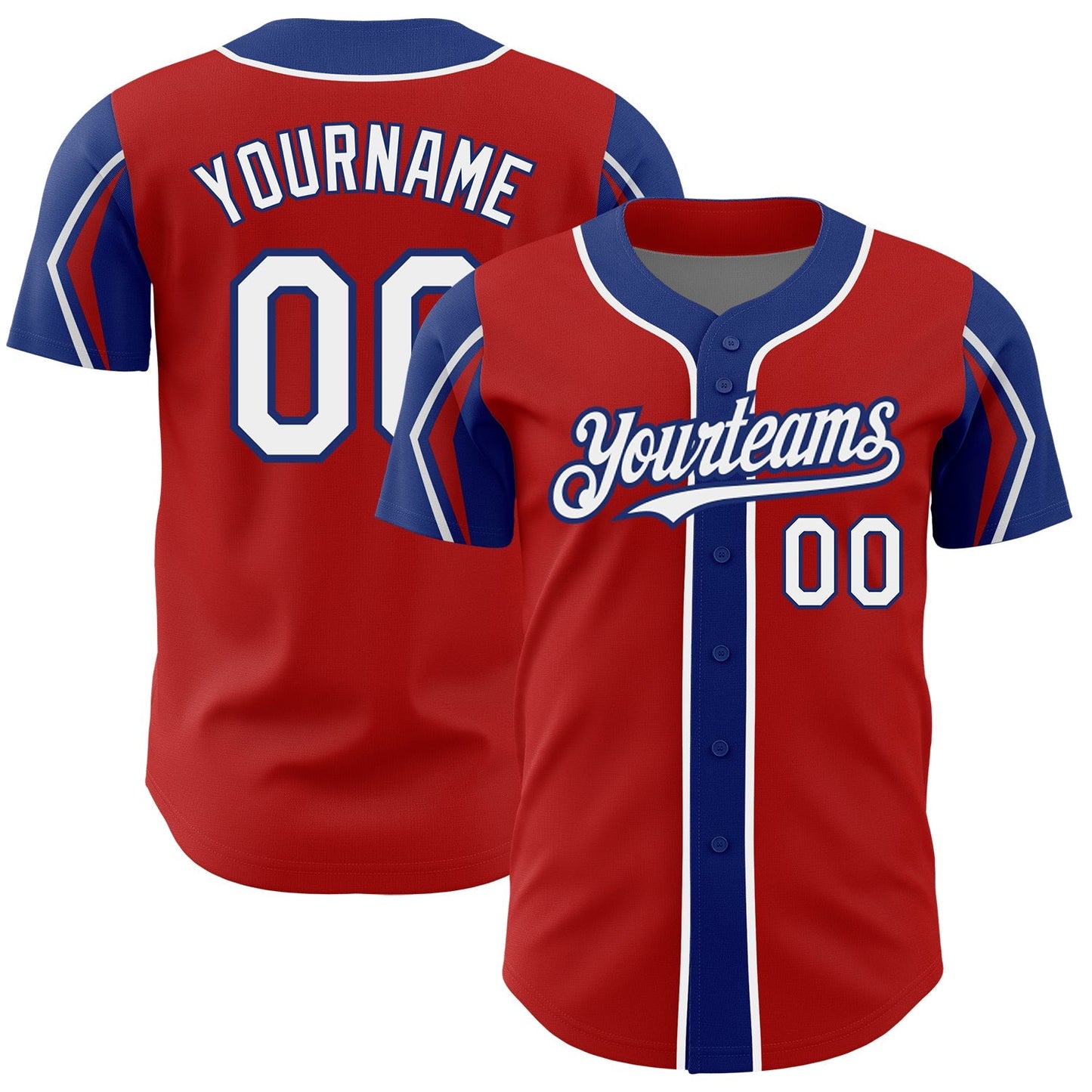 Custom Red White-Royal 3 Colors Arm Shapes Authentic Baseball Jersey baseball jersey product view 1