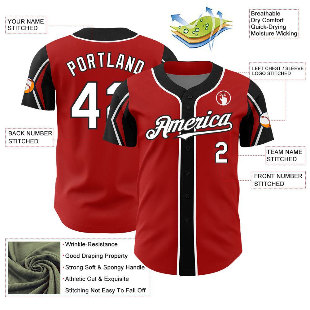 Custom Red White-Black 3 Colors Arm Shapes Authentic Baseball Jersey baseball jersey product view 4