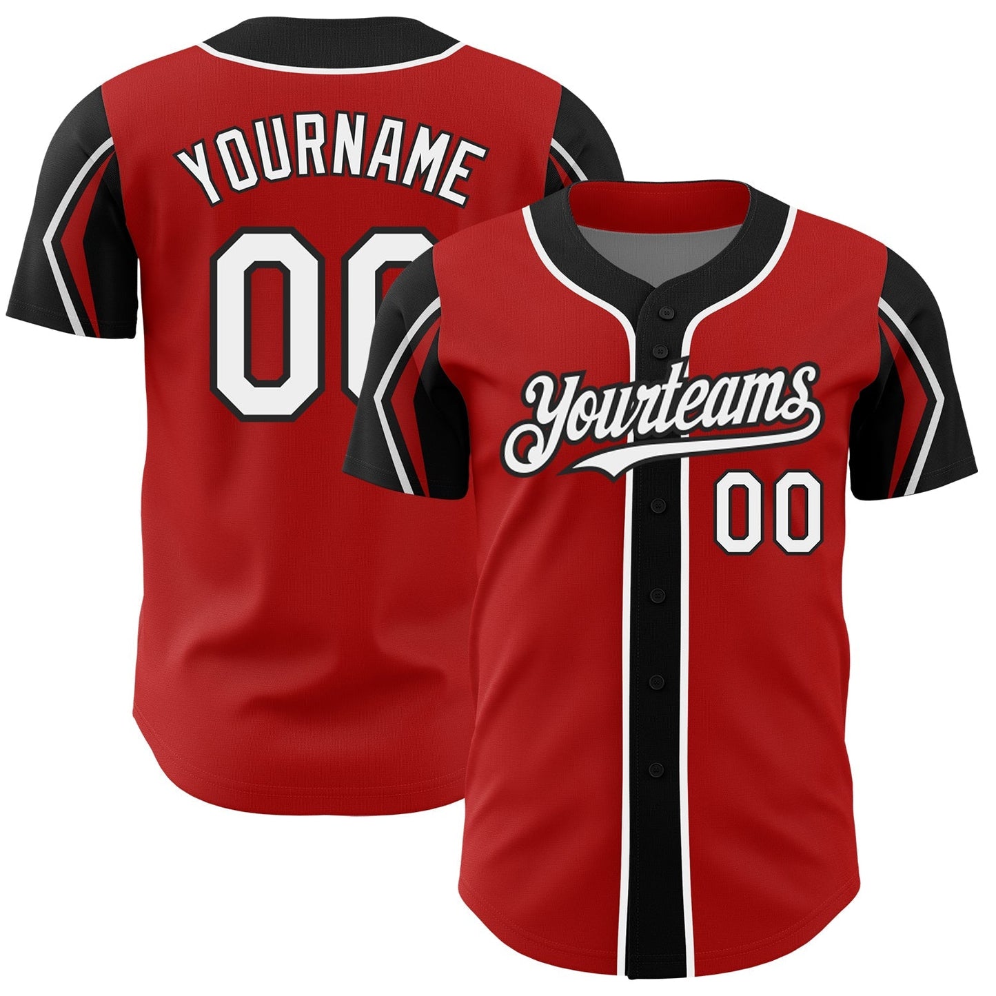 Custom Red White-Black 3 Colors Arm Shapes Authentic Baseball Jersey baseball jersey product view 1