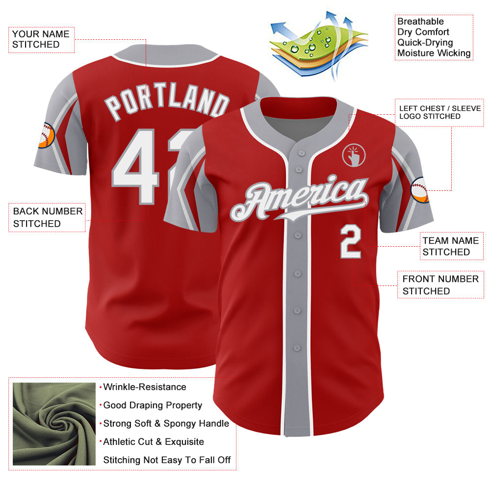 Custom Red White-Gray 3 Colors Arm Shapes Authentic Baseball Jersey baseball jersey product view 4