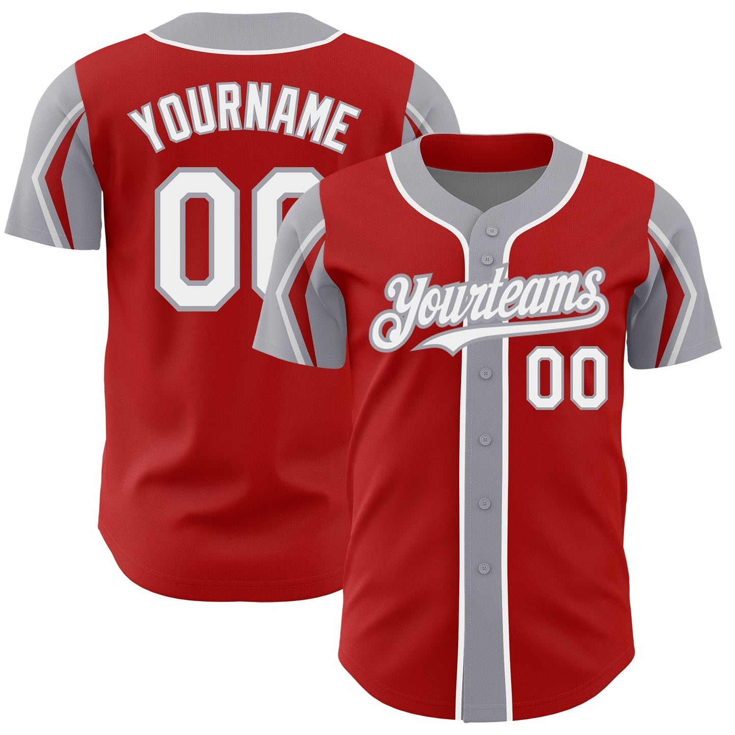 Custom Red White-Gray 3 Colors Arm Shapes Authentic Baseball Jersey baseball jersey product view 1