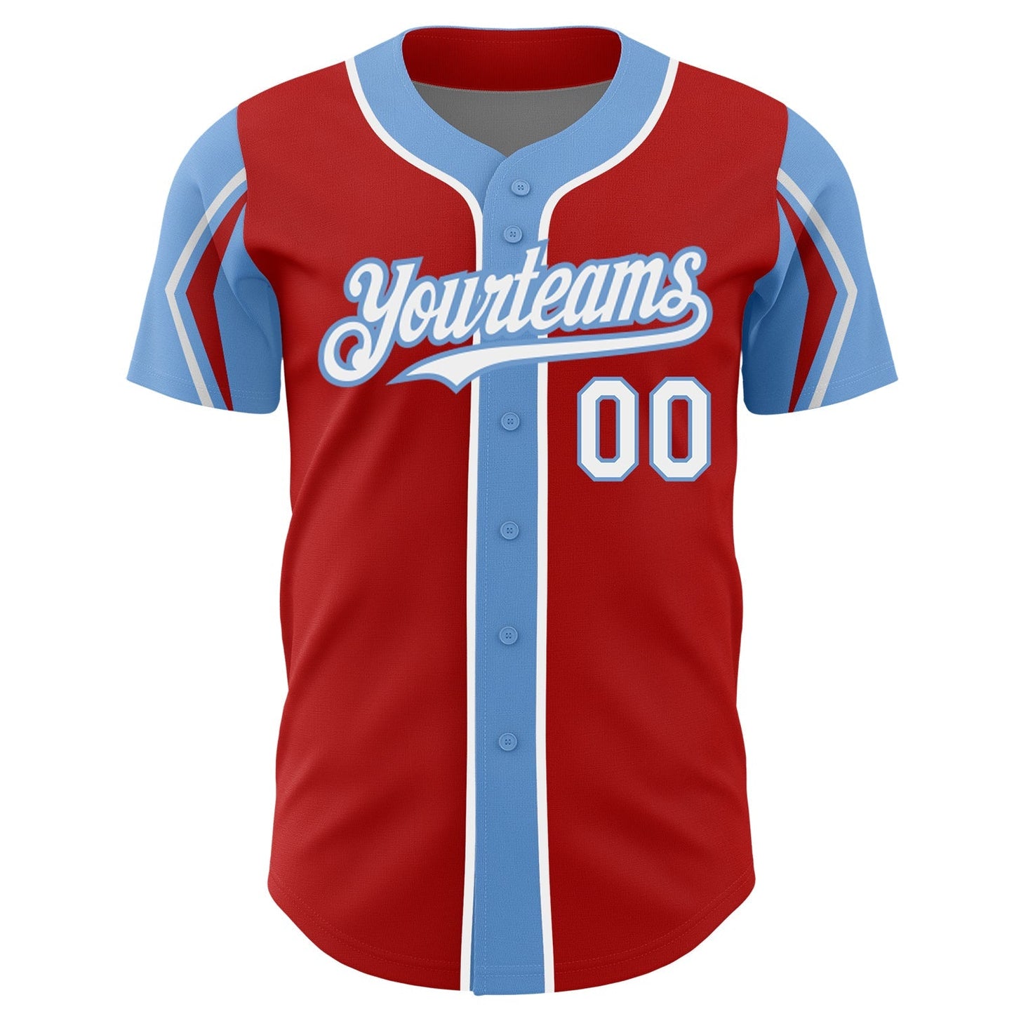 Custom Red White-Light Blue 3 Colors Arm Shapes Authentic Baseball Jersey baseball jersey product view 3