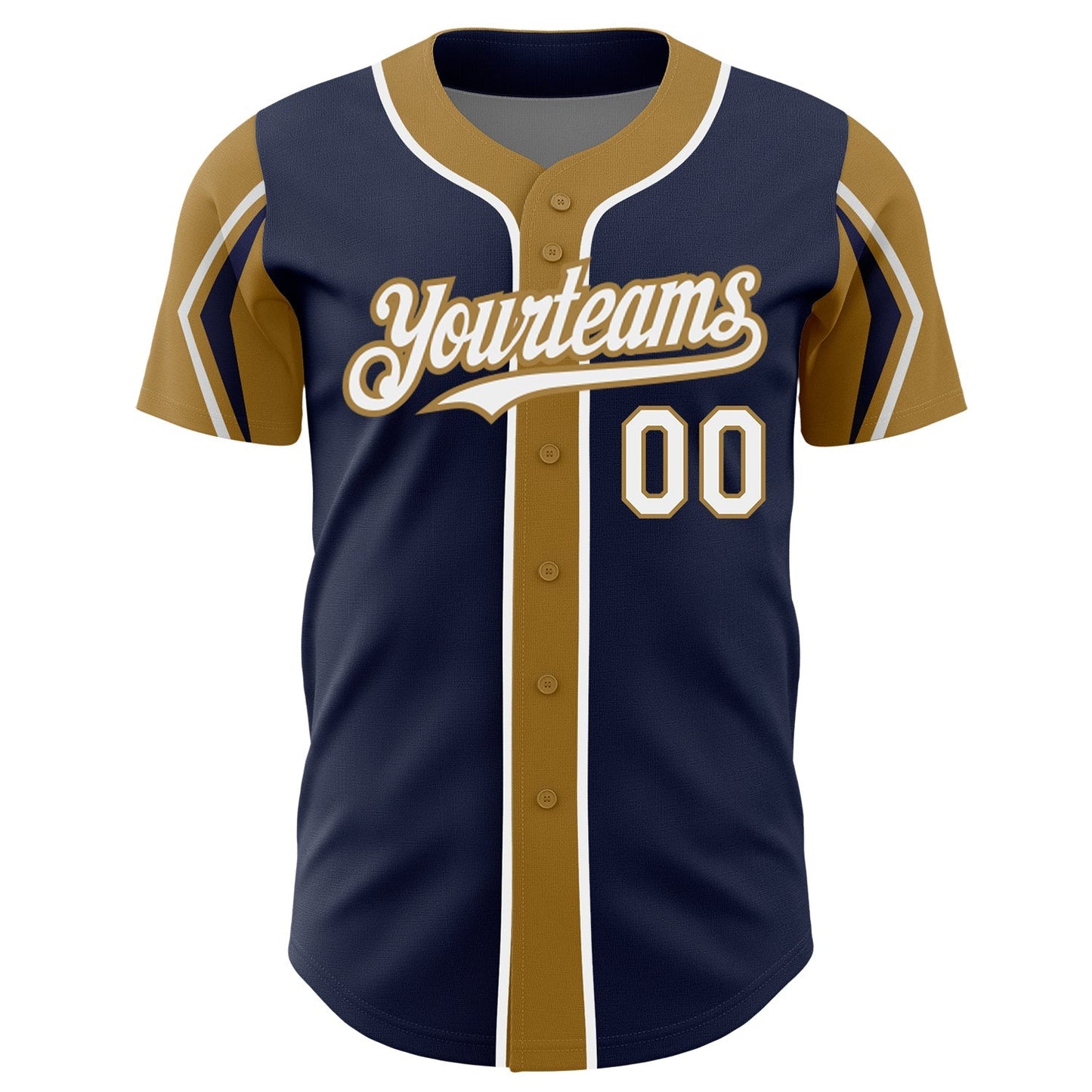 Custom Navy White-Old Gold 3 Colors Arm Shapes Authentic Baseball Jersey baseball jersey product view 3