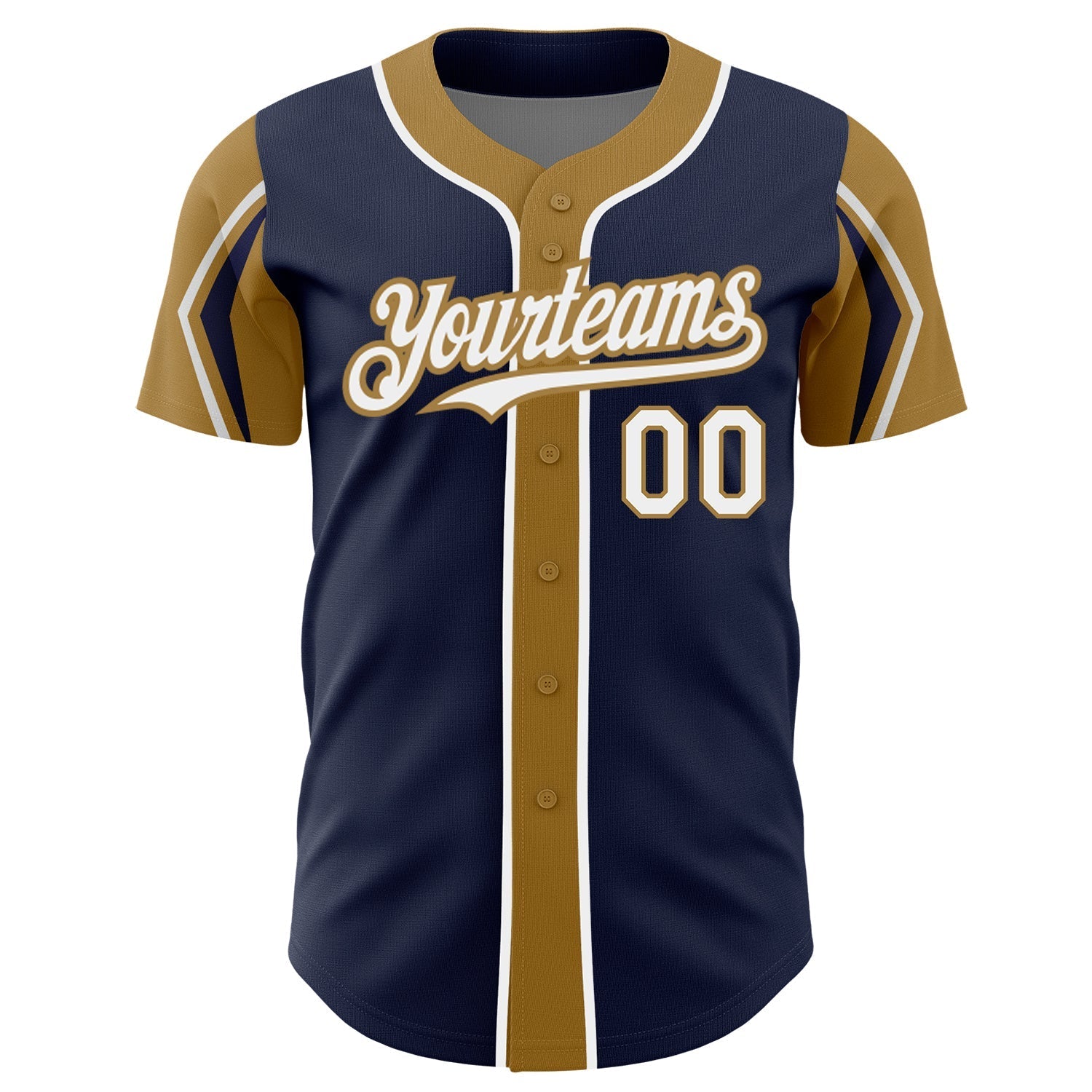 Custom Navy White-Old Gold 3 Colors Arm Shapes Authentic Baseball Jersey baseball jersey product view 3
