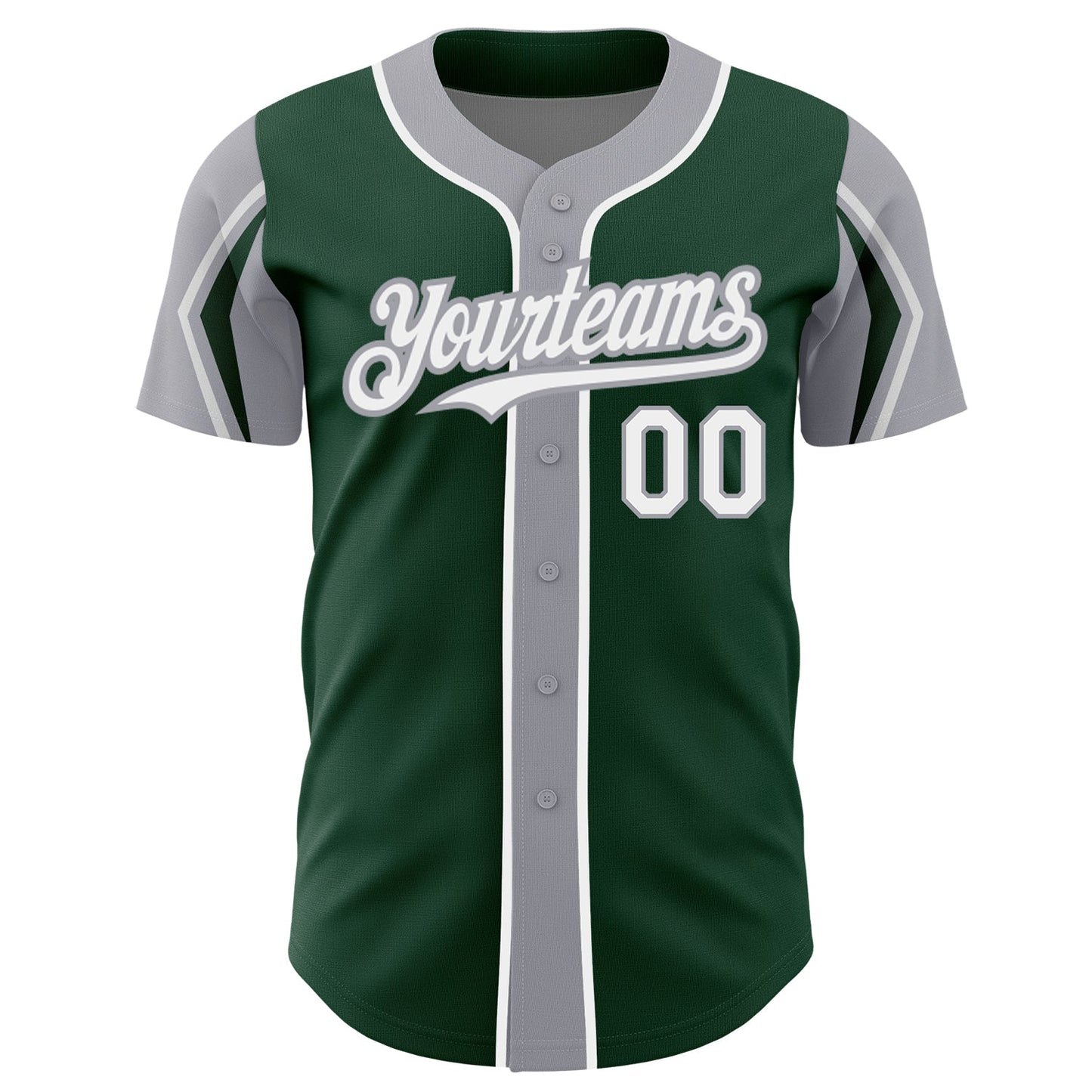 Custom Green White-Gray 3 Colors Arm Shapes Authentic Baseball Jersey baseball jersey product view 3
