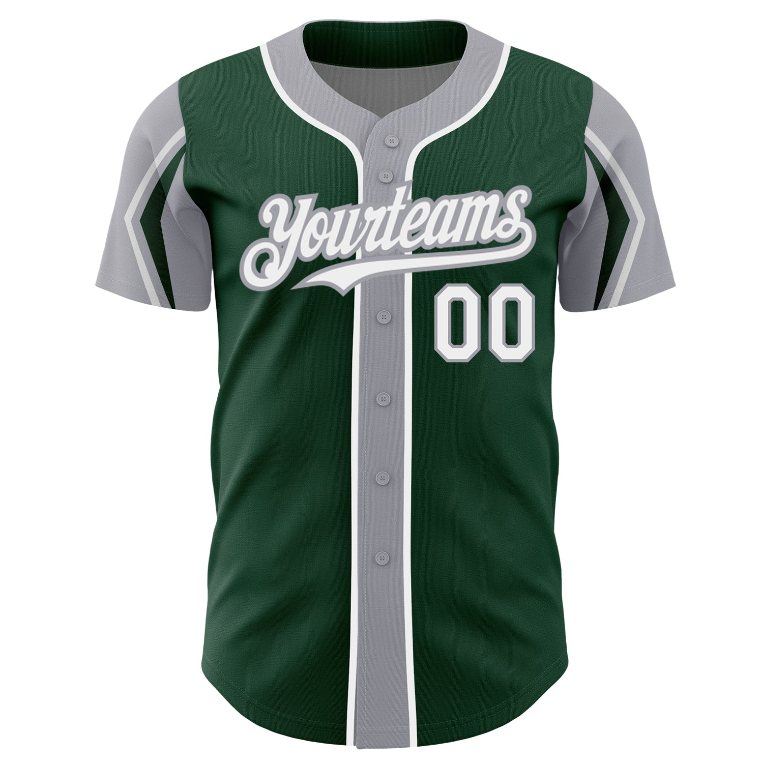 Custom Green White-Gray 3 Colors Arm Shapes Authentic Baseball Jersey baseball jersey product view 3