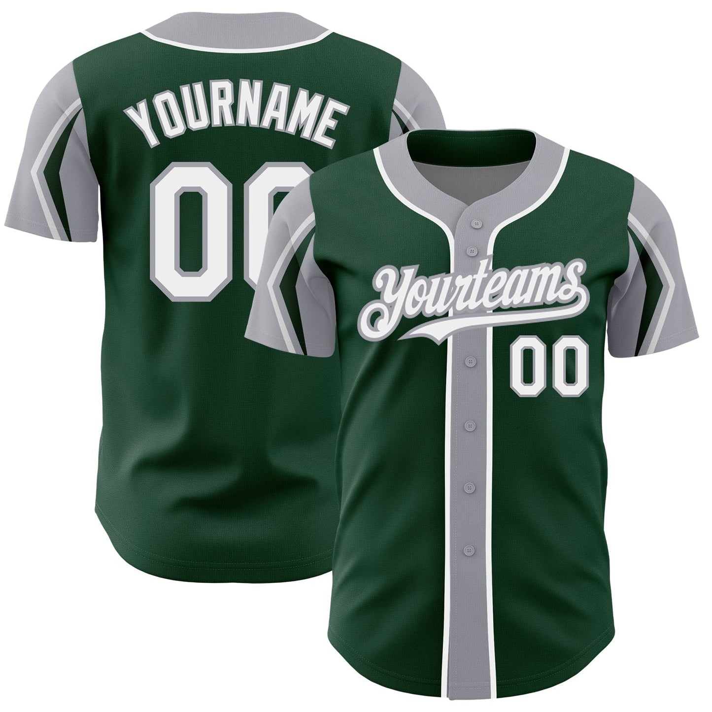 Custom Green White-Gray 3 Colors Arm Shapes Authentic Baseball Jersey baseball jersey product view 1