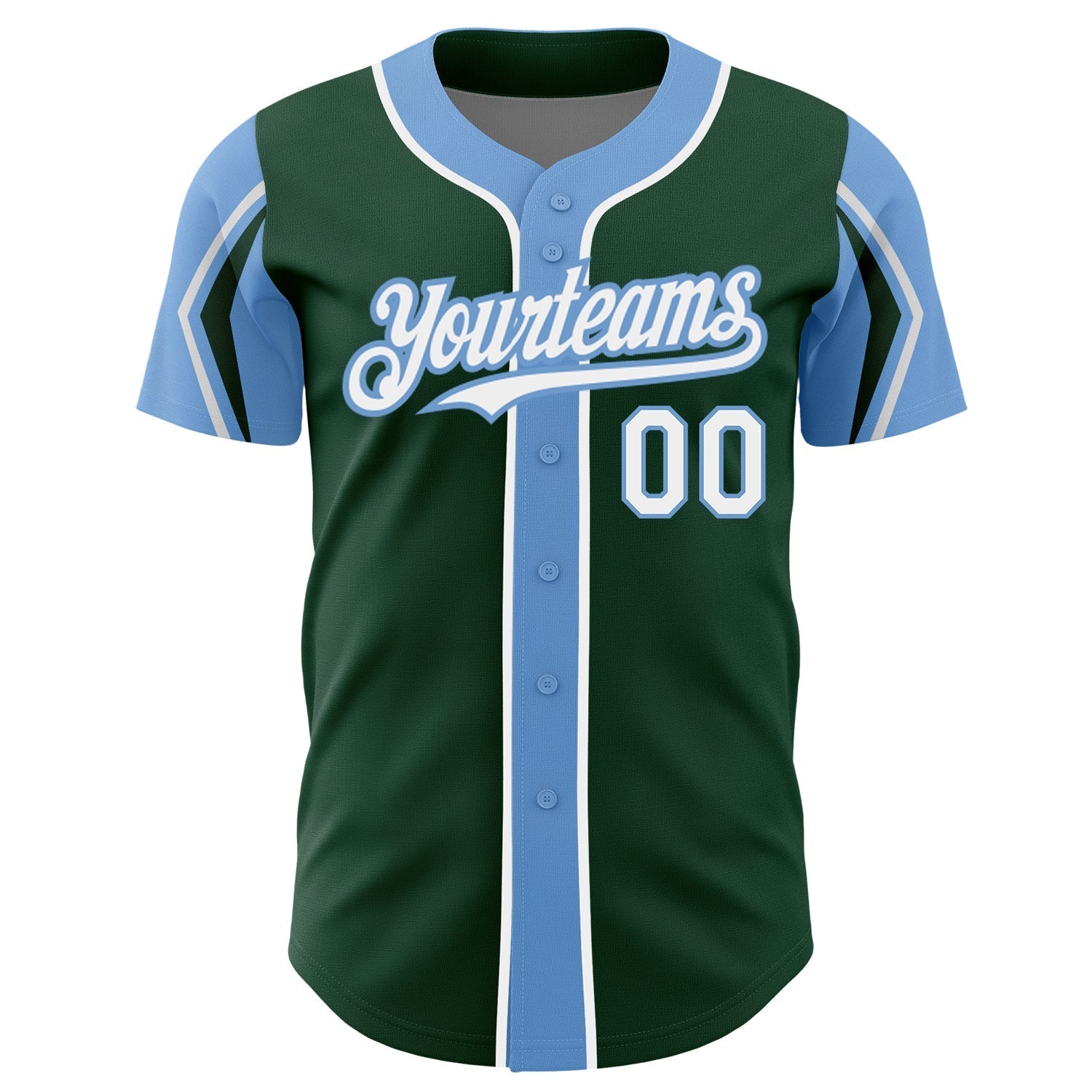 Custom Green White-Light Blue 3 Colors Arm Shapes Authentic Baseball Jersey baseball jersey product view 3
