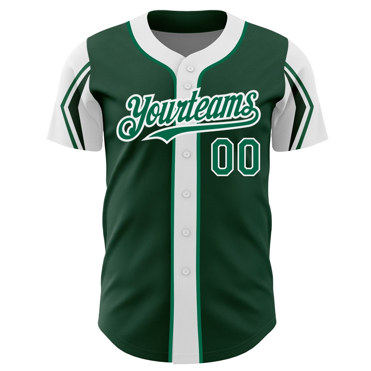 Custom Green Kelly Green-White 3 Colors Arm Shapes Authentic Baseball Jersey baseball jersey product view 3