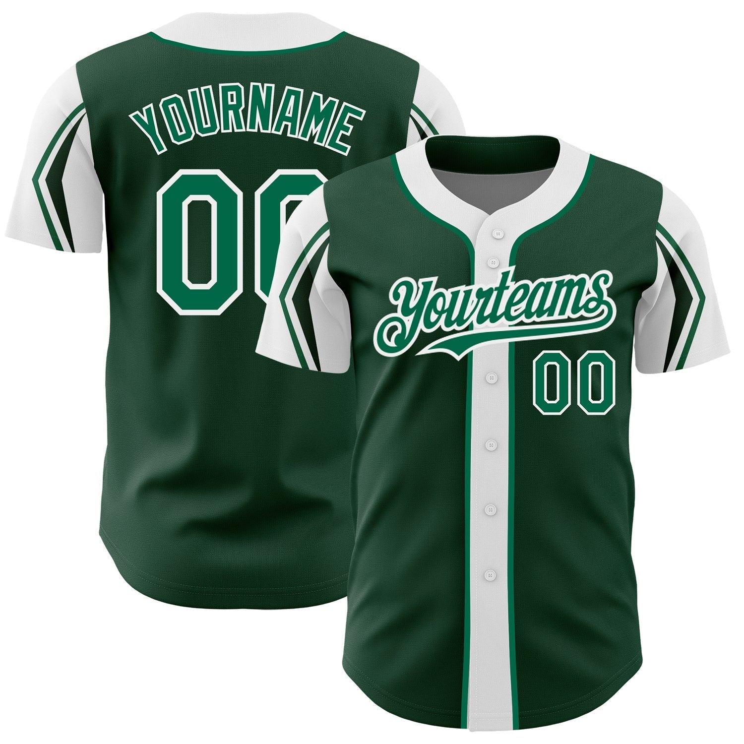 Custom Green Kelly Green-White 3 Colors Arm Shapes Authentic Baseball Jersey baseball jersey product view 1
