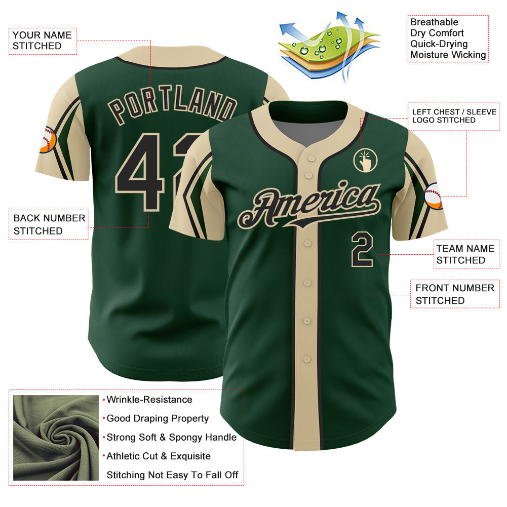 Custom Green Black-City Cream 3 Colors Arm Shapes Authentic Baseball Jersey baseball jersey product view 4