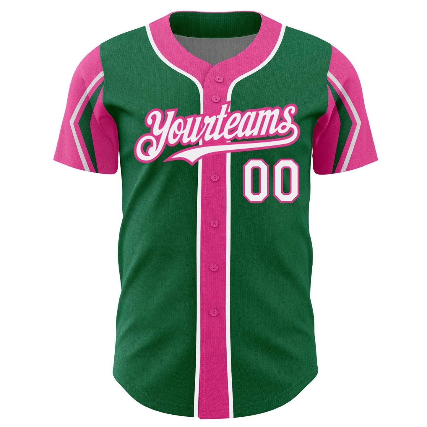Custom Kelly Green White-Pink 3 Colors Arm Shapes Authentic Baseball Jersey baseball jersey product view 3