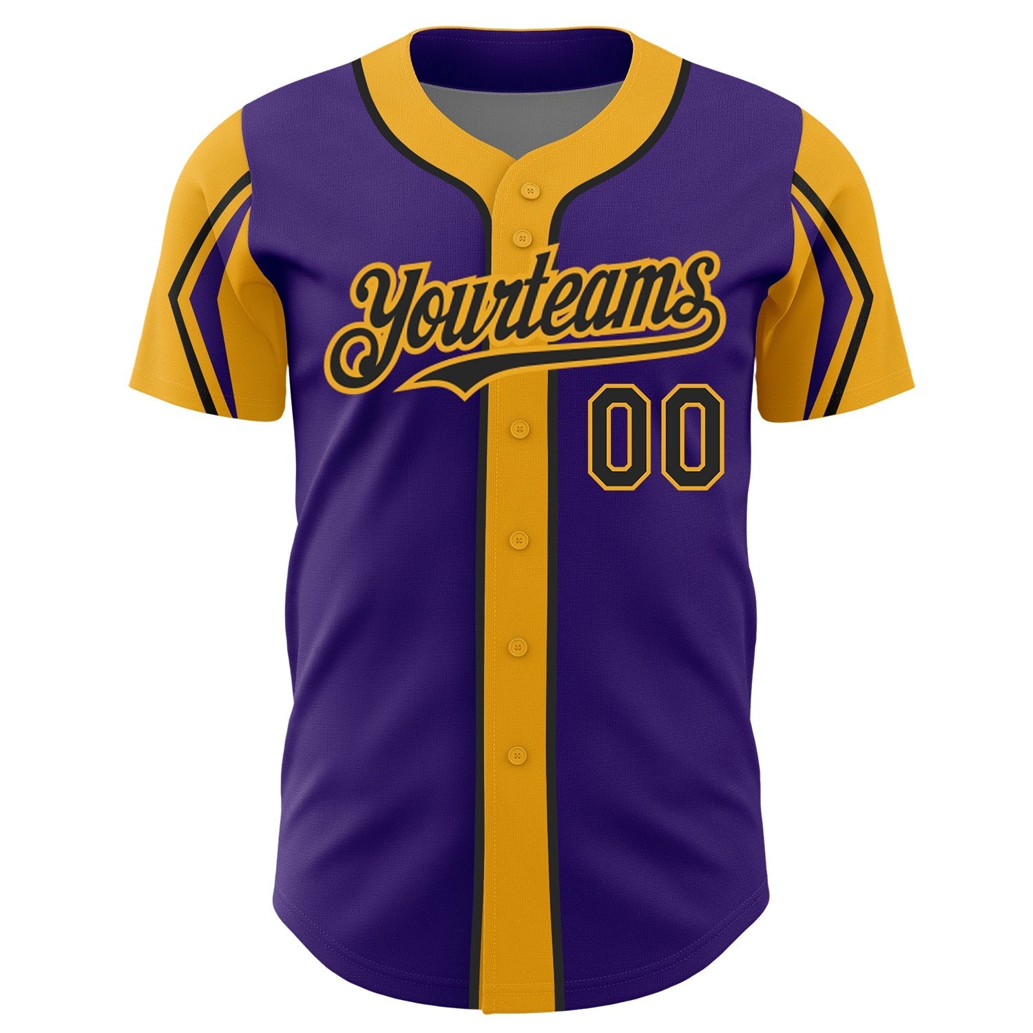 Custom Purple Black-Gold 3 Colors Arm Shapes Authentic Baseball Jersey baseball jersey product view 3