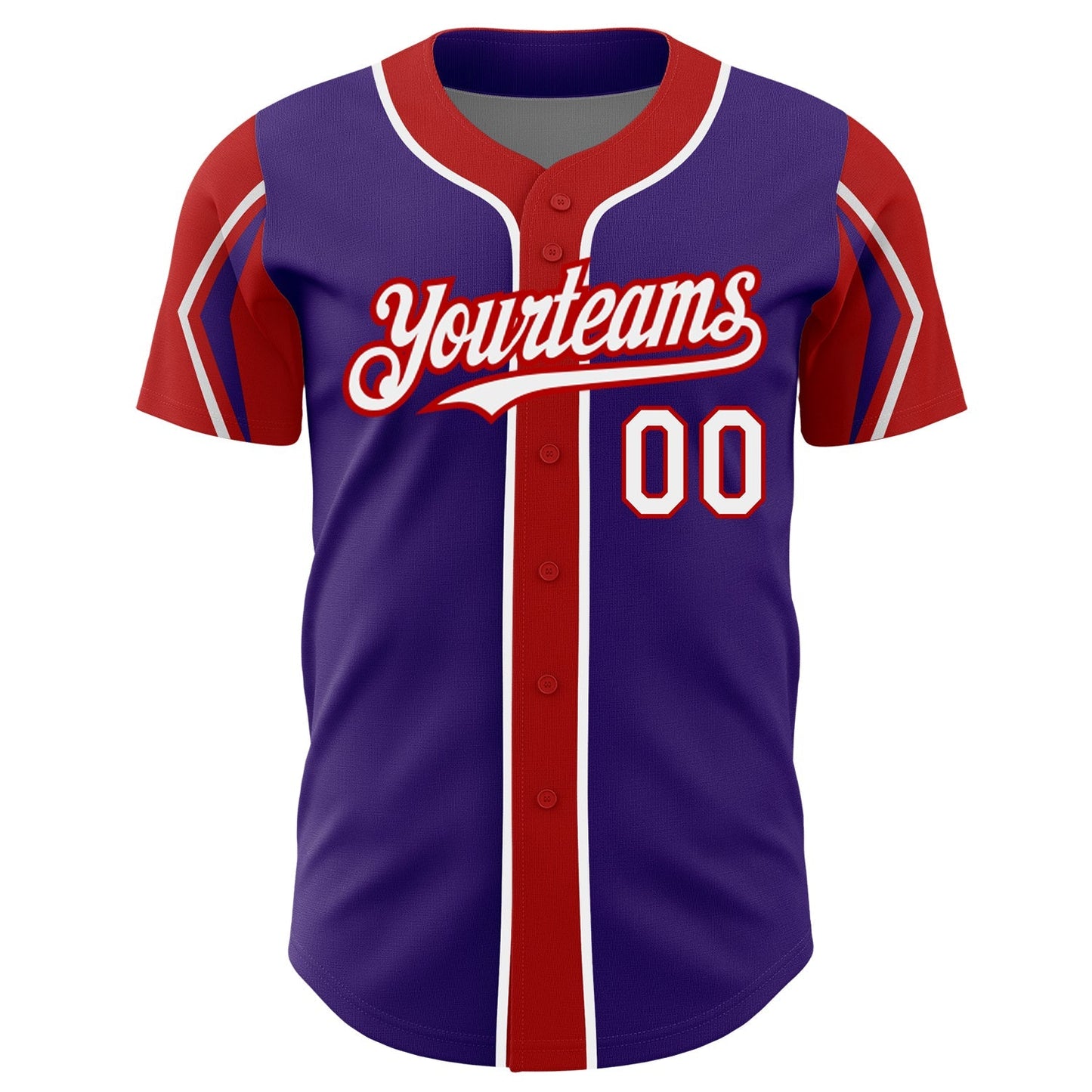 Custom Purple White-Red 3 Colors Arm Shapes Authentic Baseball Jersey baseball jersey product view 3