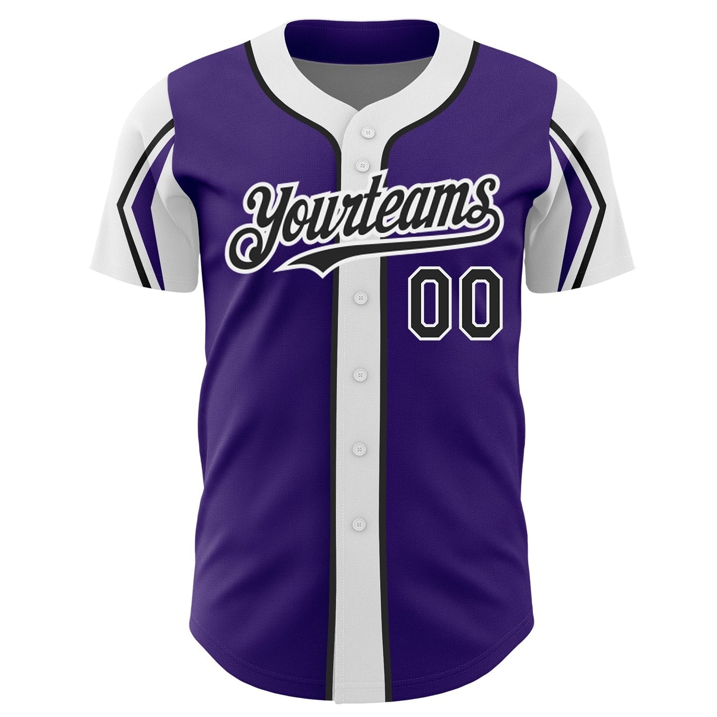 Custom Purple Black-White 3 Colors Arm Shapes Authentic Baseball Jersey baseball jersey product view 3