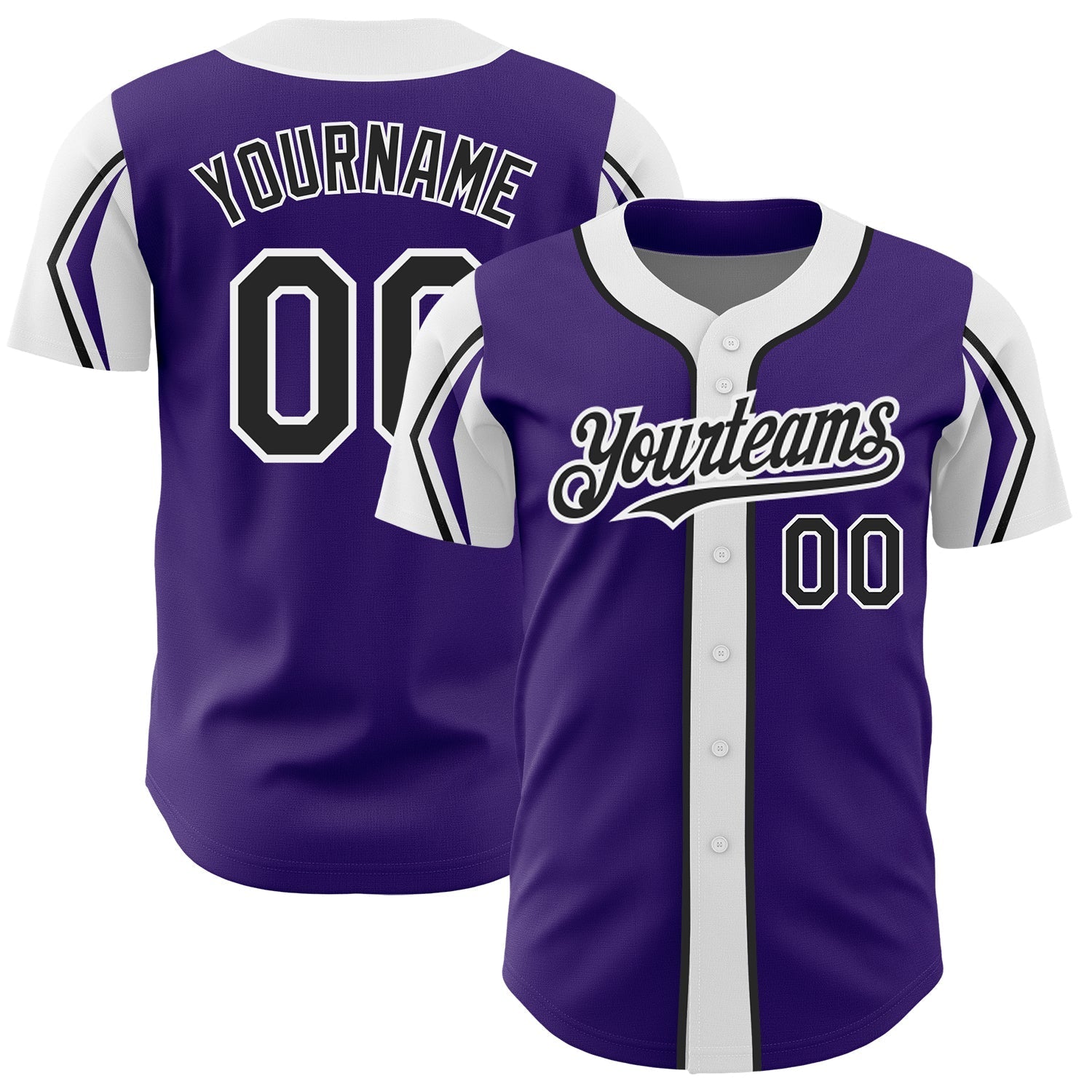 Custom Purple Black-White 3 Colors Arm Shapes Authentic Baseball Jersey baseball jersey product view 1