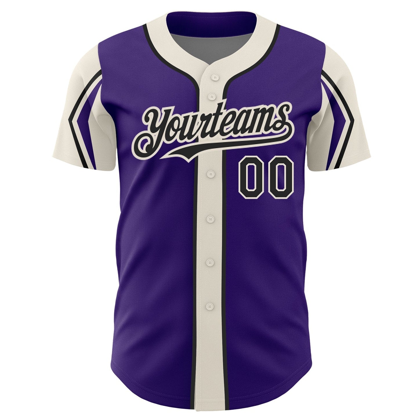 Custom Purple Black-Cream 3 Colors Arm Shapes Authentic Baseball Jersey baseball jersey product view 3