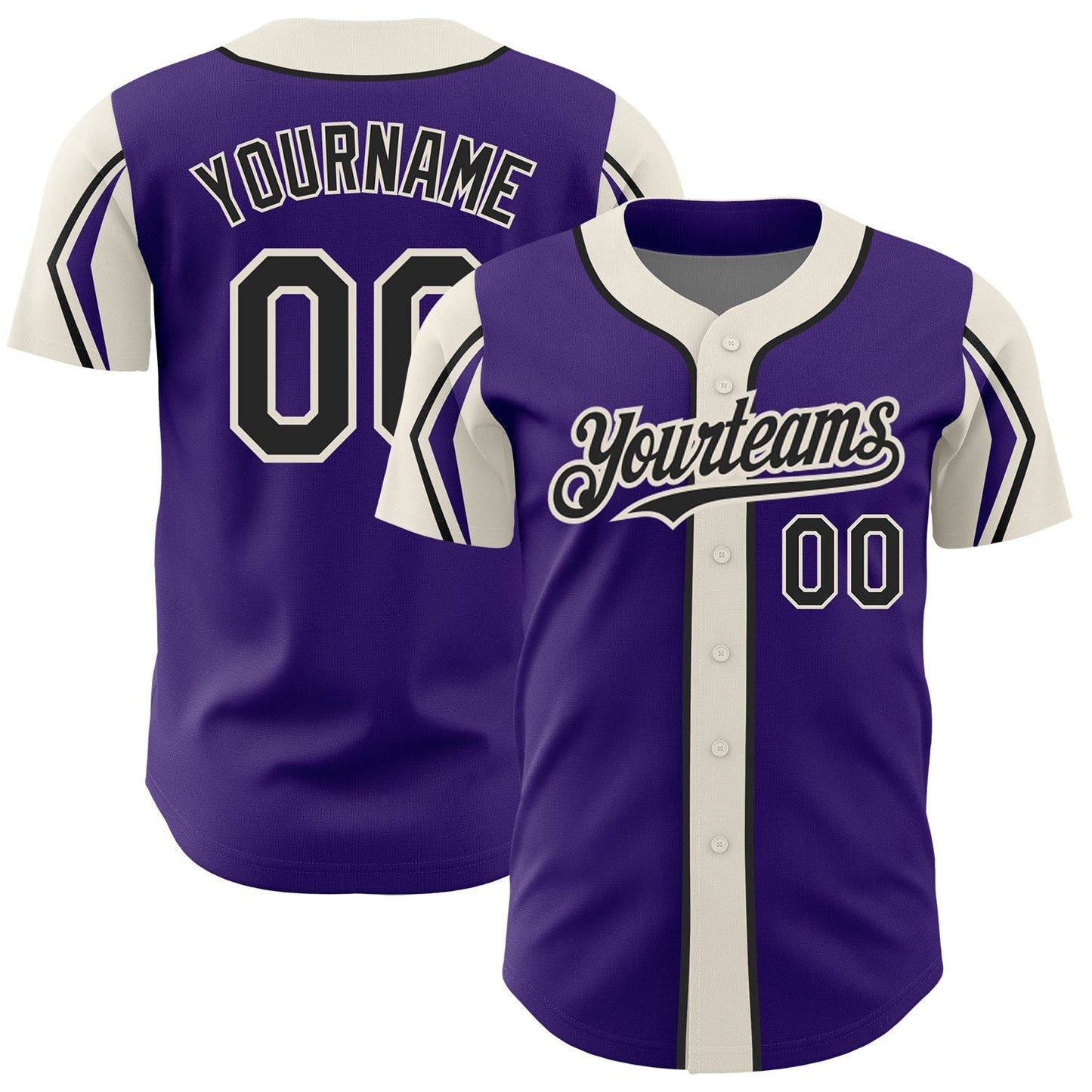 Custom Purple Black-Cream 3 Colors Arm Shapes Authentic Baseball Jersey baseball jersey product view 1
