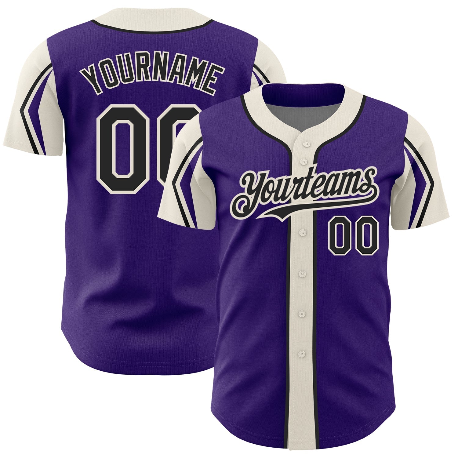 Custom Purple Black-Cream 3 Colors Arm Shapes Authentic Baseball Jersey baseball jersey product view 1