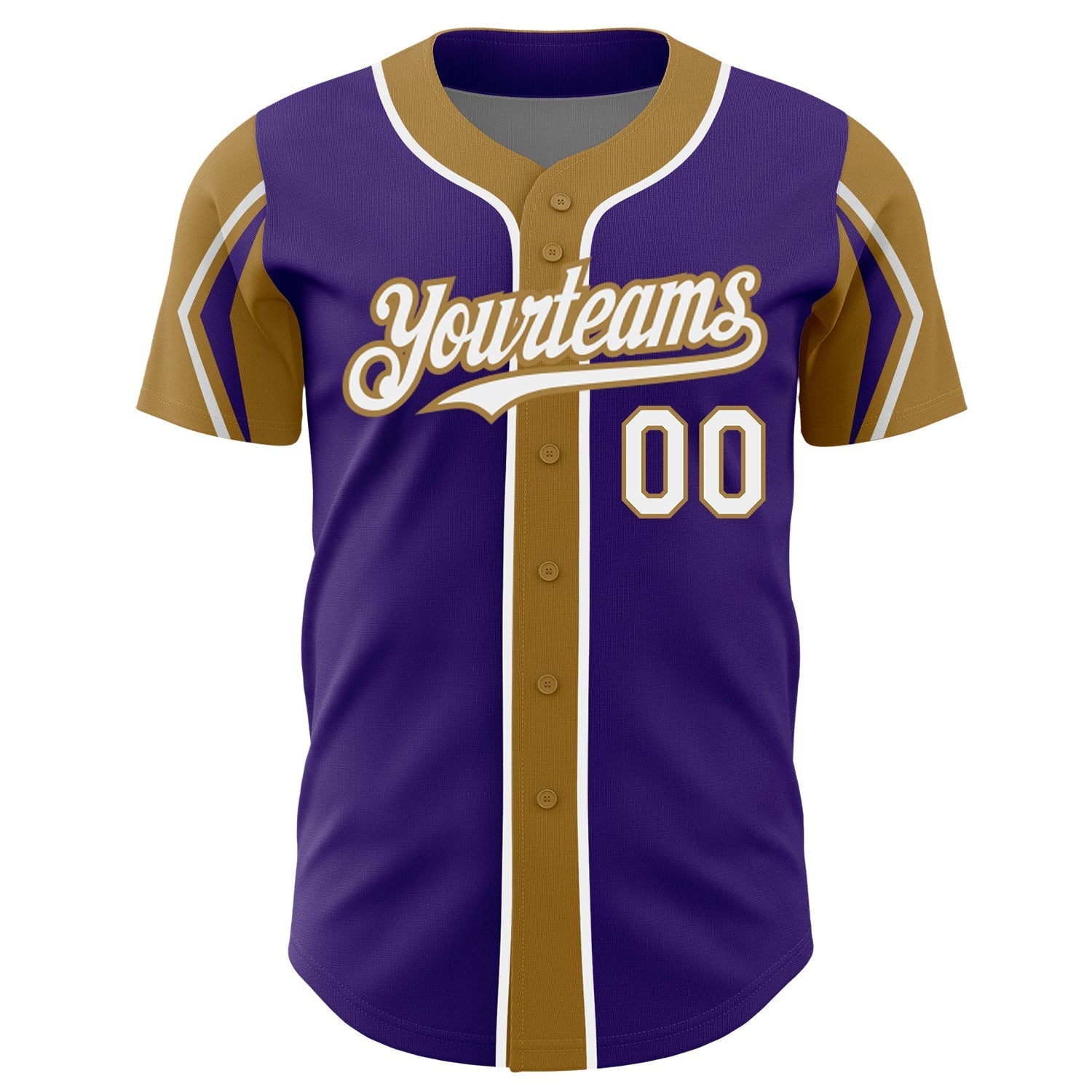 Custom Purple White-Old Gold 3 Colors Arm Shapes Authentic Baseball Jersey baseball jersey product view 3