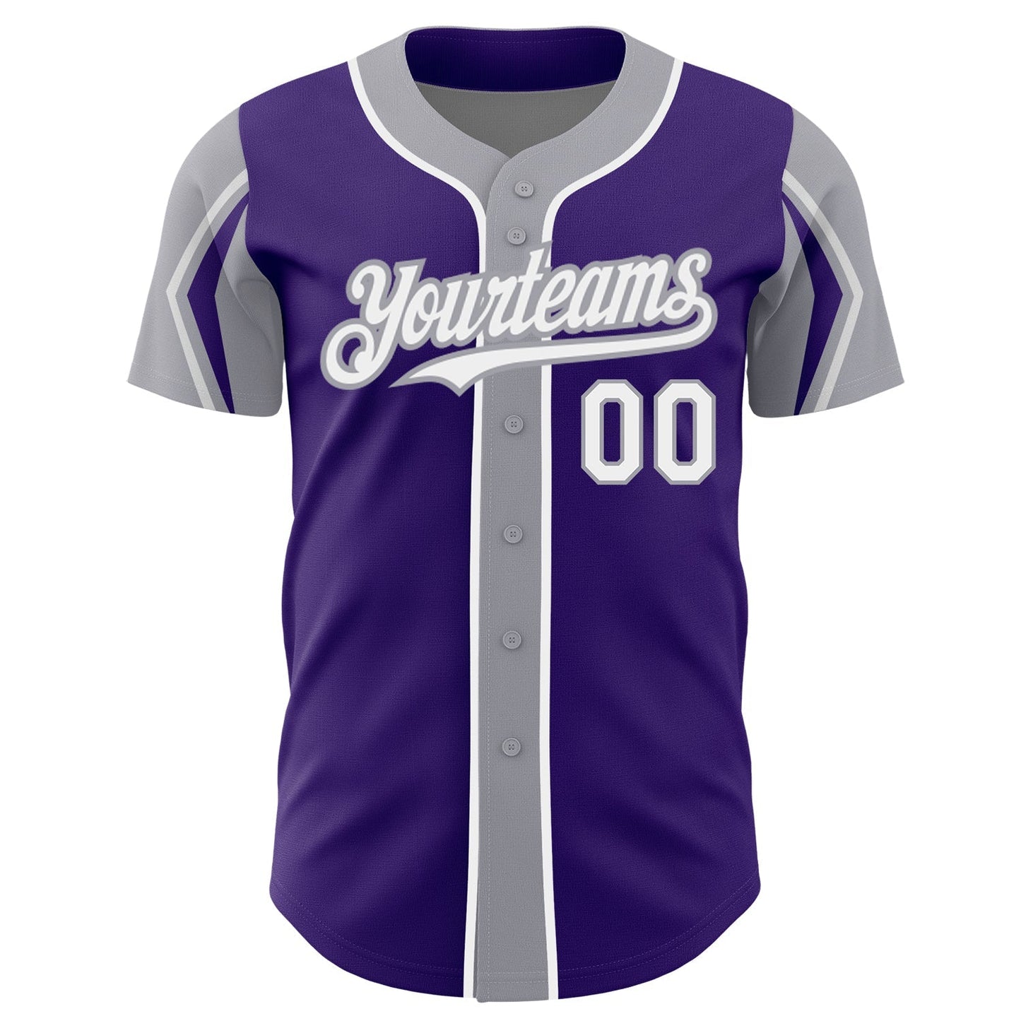 Custom Purple White-Gray 3 Colors Arm Shapes Authentic Baseball Jersey baseball jersey product view 3