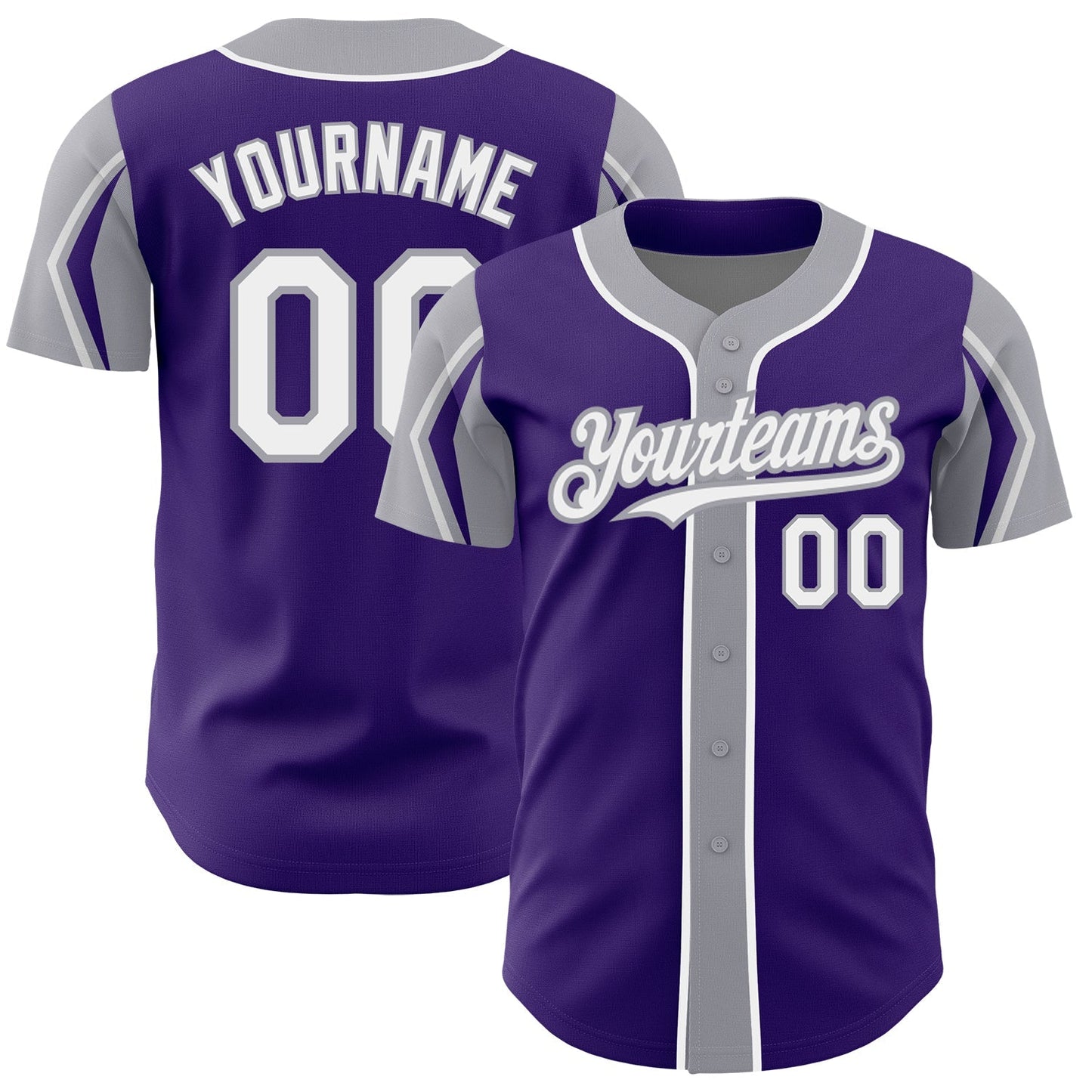 Custom Purple White-Gray 3 Colors Arm Shapes Authentic Baseball Jersey baseball jersey product view 1