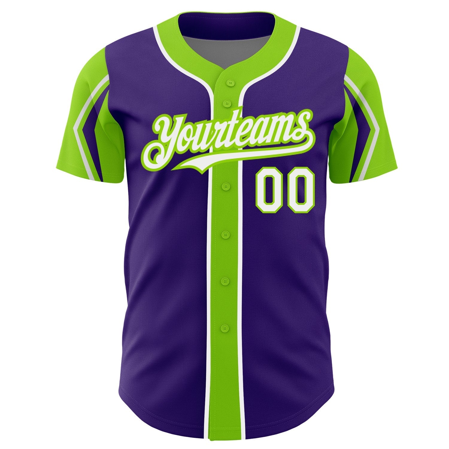 Custom Purple White-Neon Green 3 Colors Arm Shapes Authentic Baseball Jersey baseball jersey product view 3