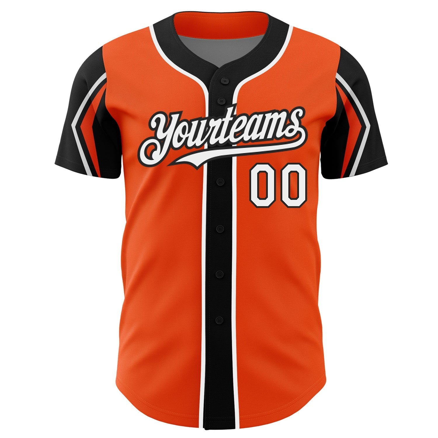 Custom Orange White-Black 3 Colors Arm Shapes Authentic Baseball Jersey baseball jersey product view 3