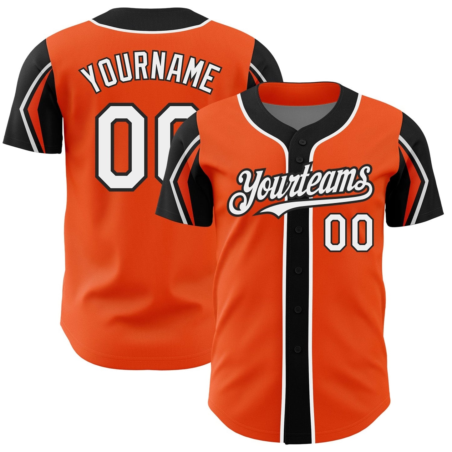 Custom Orange White-Black 3 Colors Arm Shapes Authentic Baseball Jersey baseball jersey product view 1