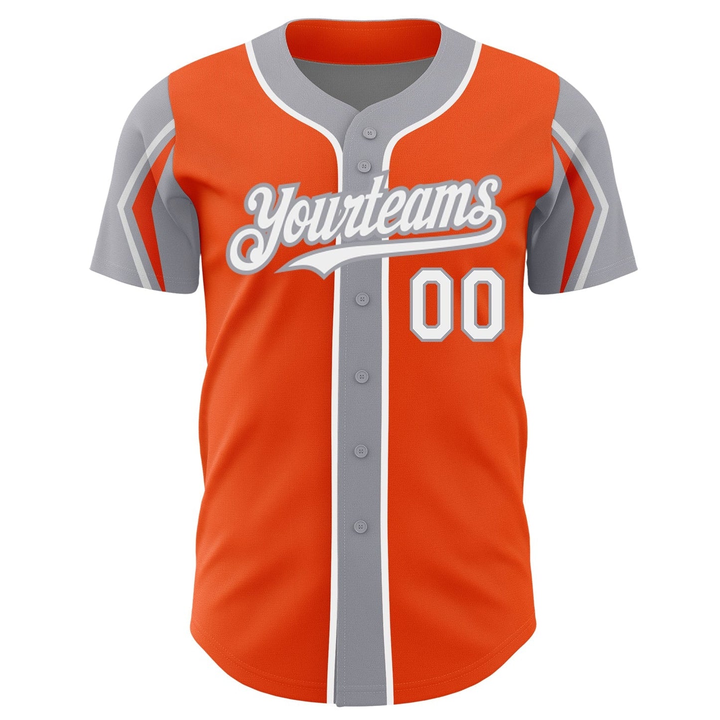 Custom Orange White-Gray 3 Colors Arm Shapes Authentic Baseball Jersey baseball jersey product view 3