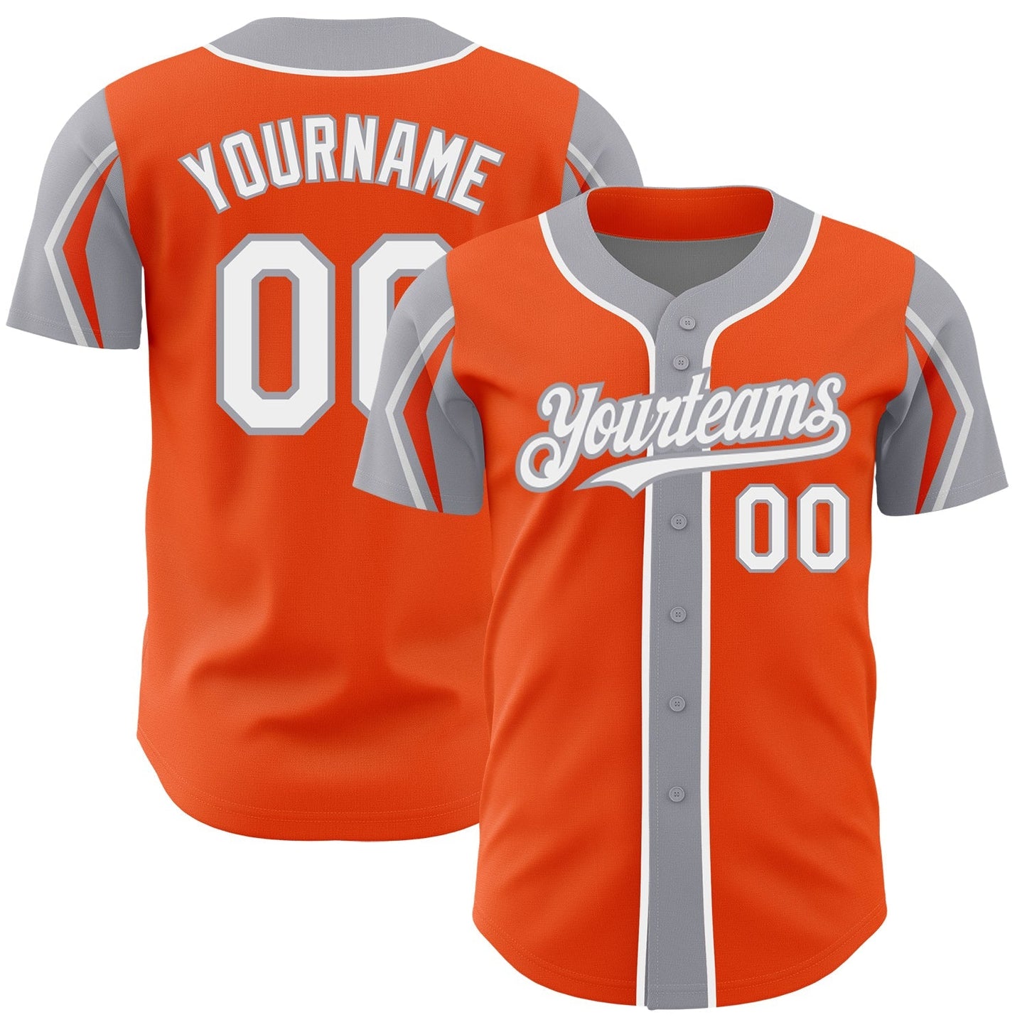 Custom Orange White-Gray 3 Colors Arm Shapes Authentic Baseball Jersey baseball jersey product view 1