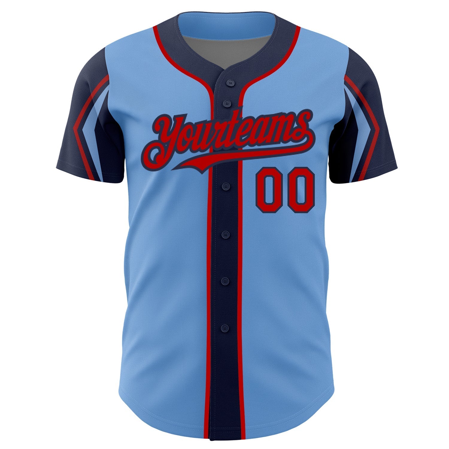 Custom Light Blue Red-Navy 3 Colors Arm Shapes Authentic Baseball Jersey baseball jersey product view 3