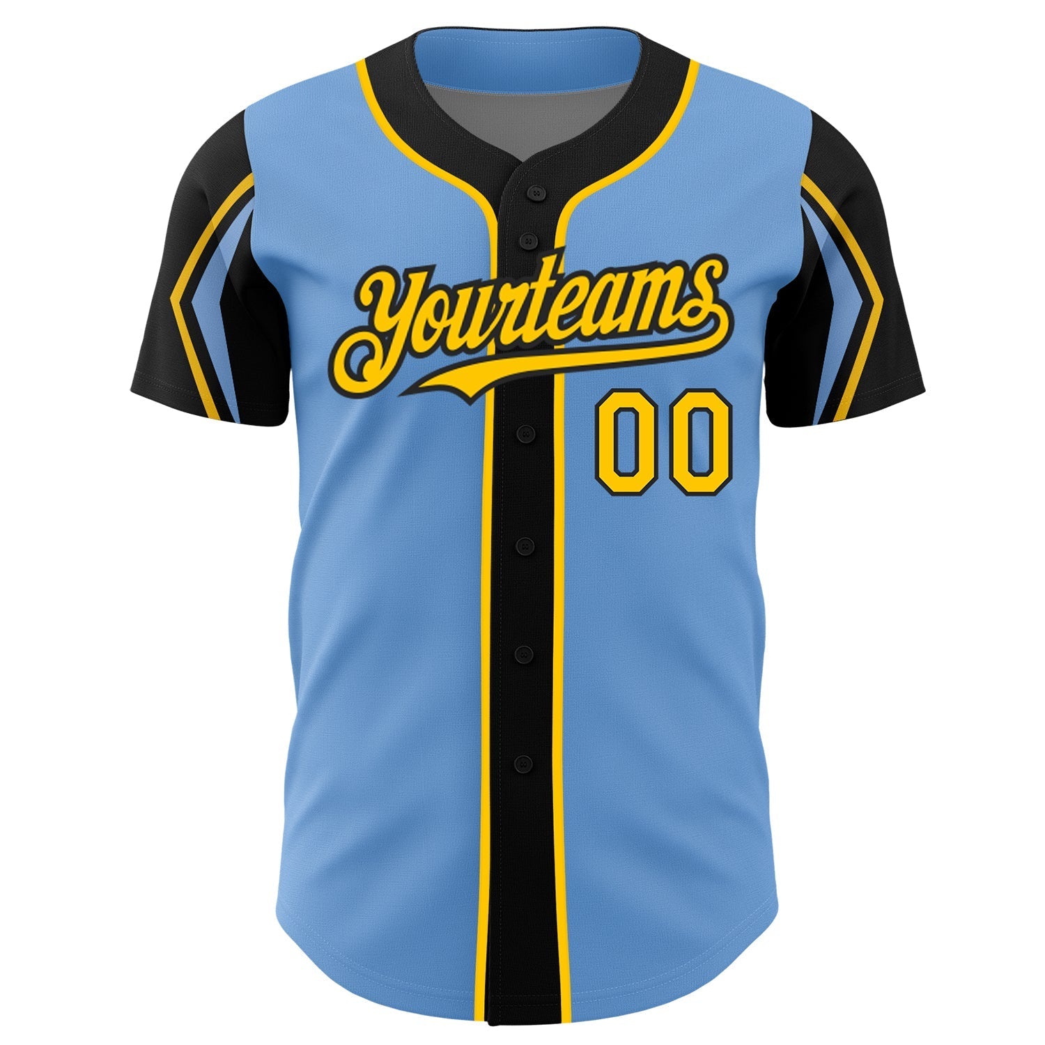 Custom Light Blue Yellow-Black 3 Colors Arm Shapes Authentic Baseball Jersey baseball jersey product view 3
