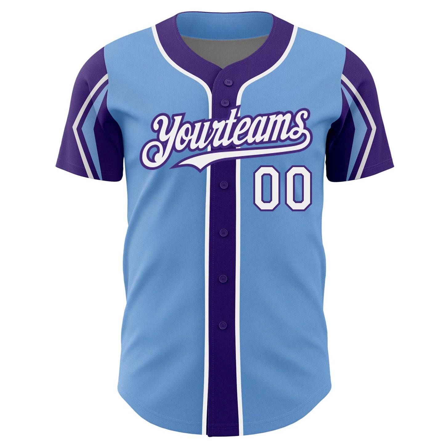 Custom Light Blue White-Purple 3 Colors Arm Shapes Authentic Baseball Jersey baseball jersey product view 3