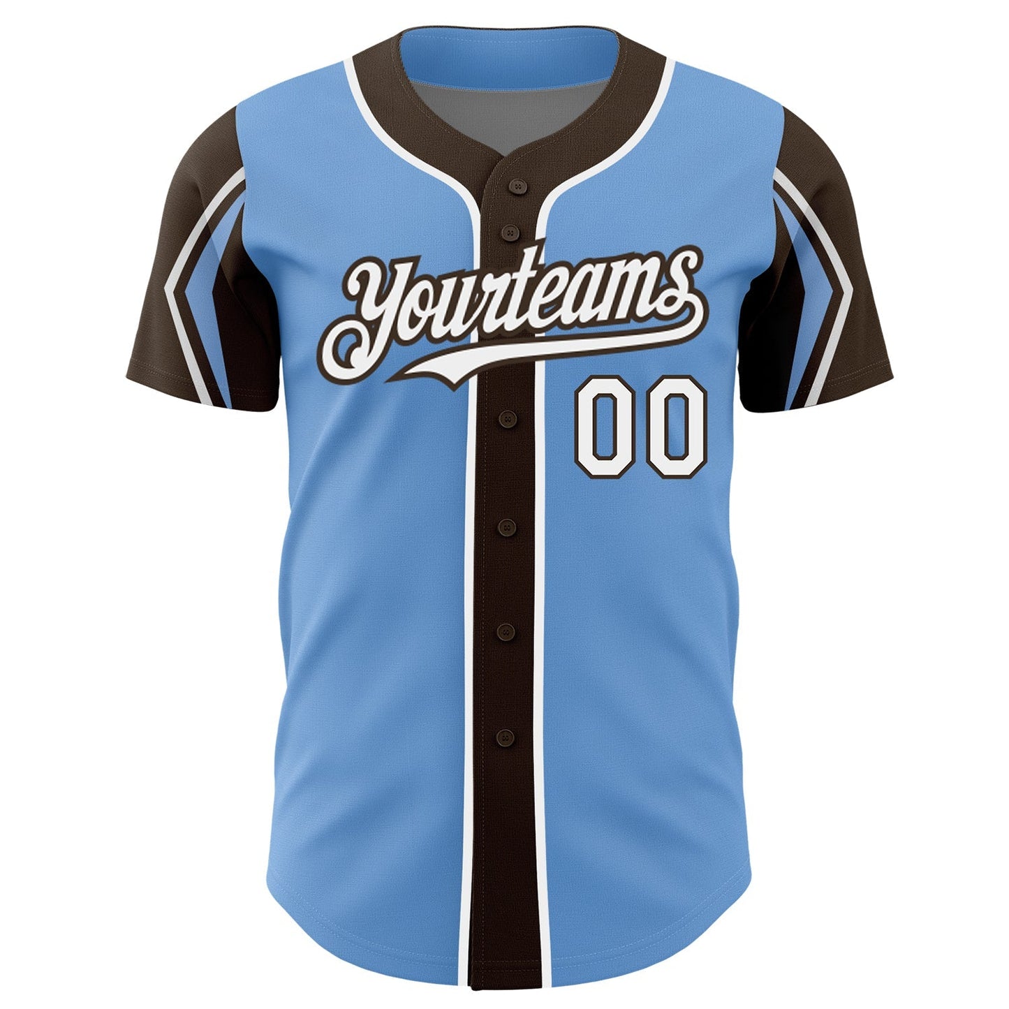 Custom Light Blue White-Brown 3 Colors Arm Shapes Authentic Baseball Jersey baseball jersey product view 3