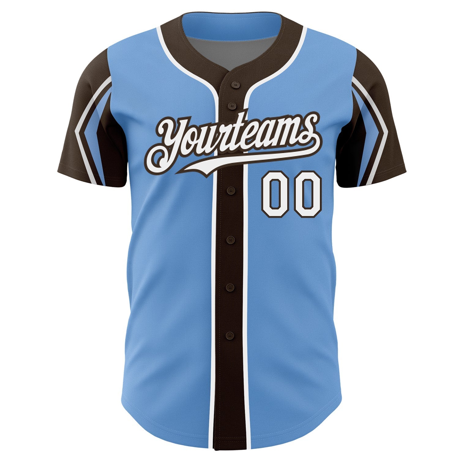 Custom Light Blue White-Brown 3 Colors Arm Shapes Authentic Baseball Jersey baseball jersey product view 3
