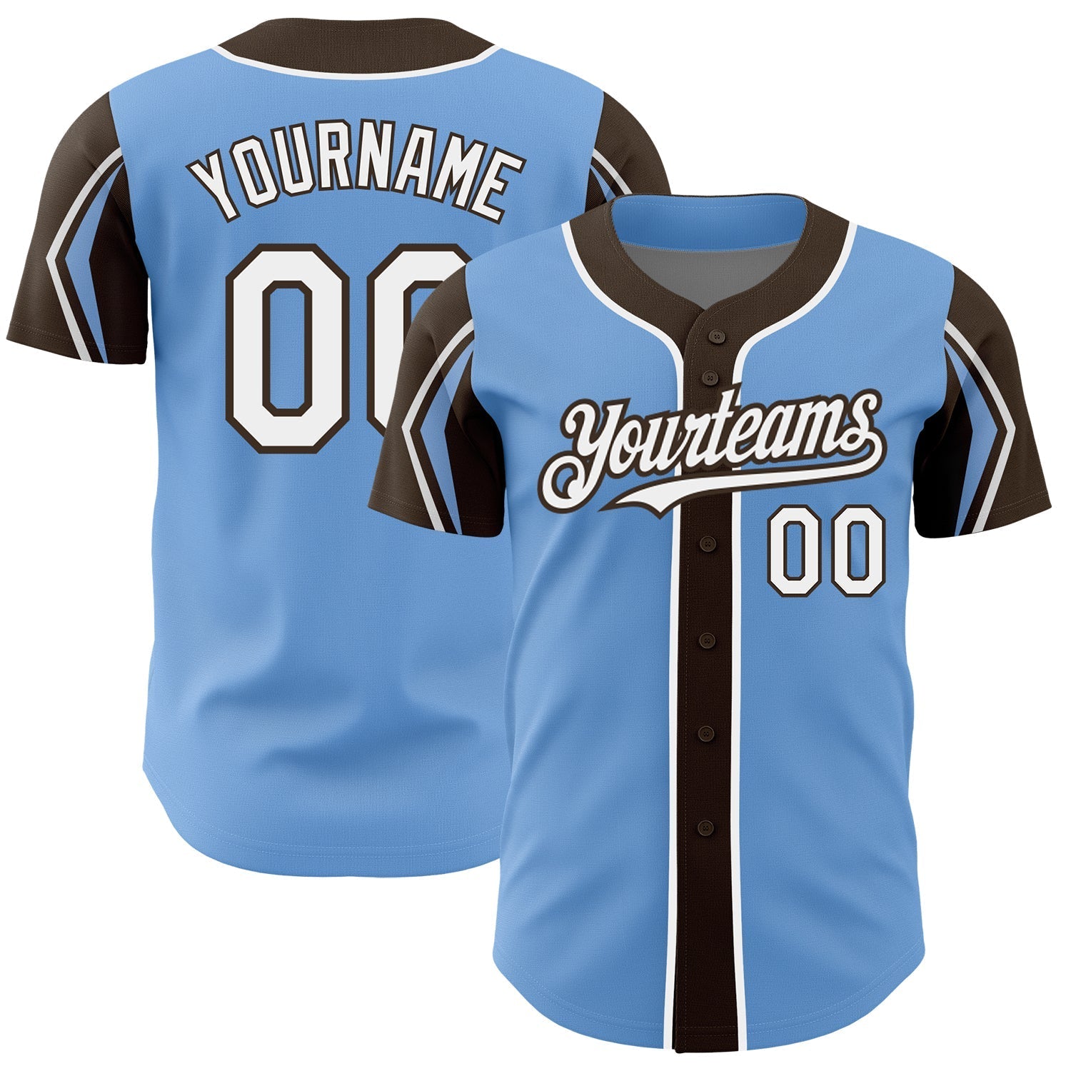 Custom Light Blue White-Brown 3 Colors Arm Shapes Authentic Baseball Jersey baseball jersey product view 1