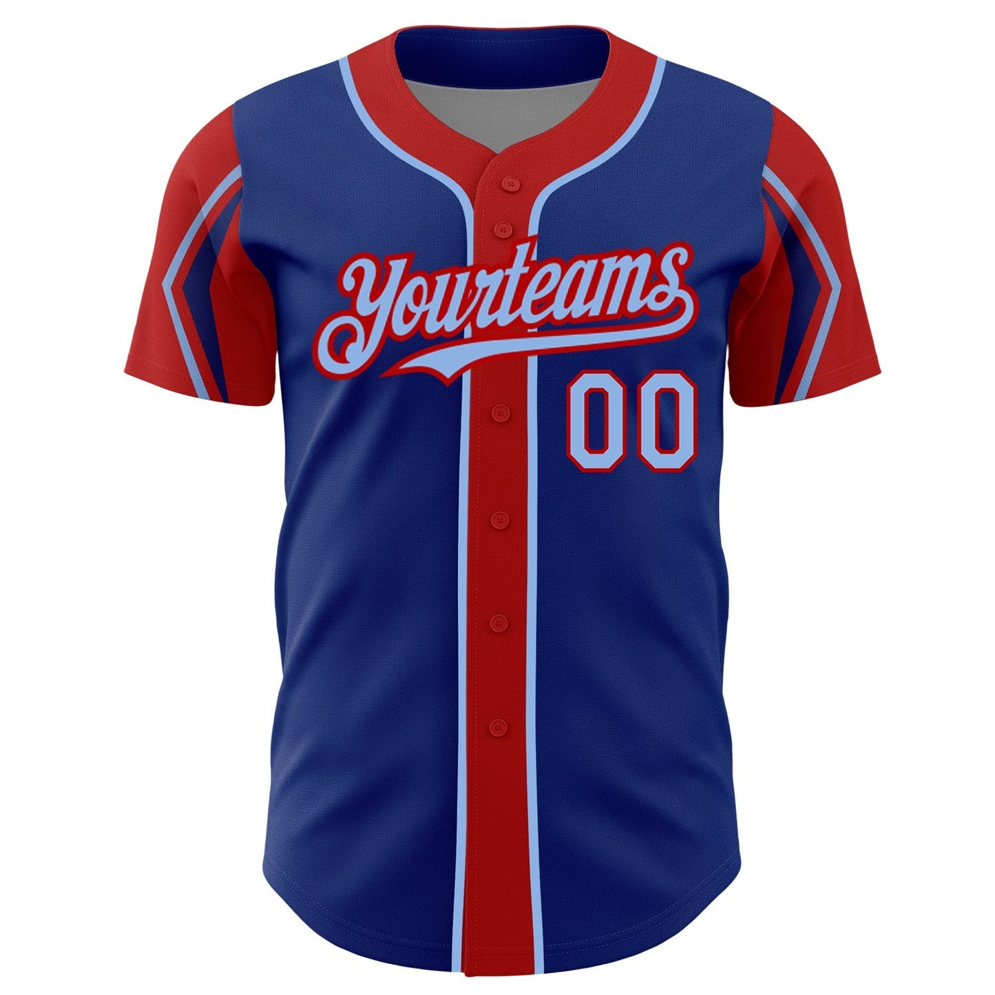 Custom Royal Light Blue-Red 3 Colors Arm Shapes Authentic Baseball Jersey baseball jersey product view 3