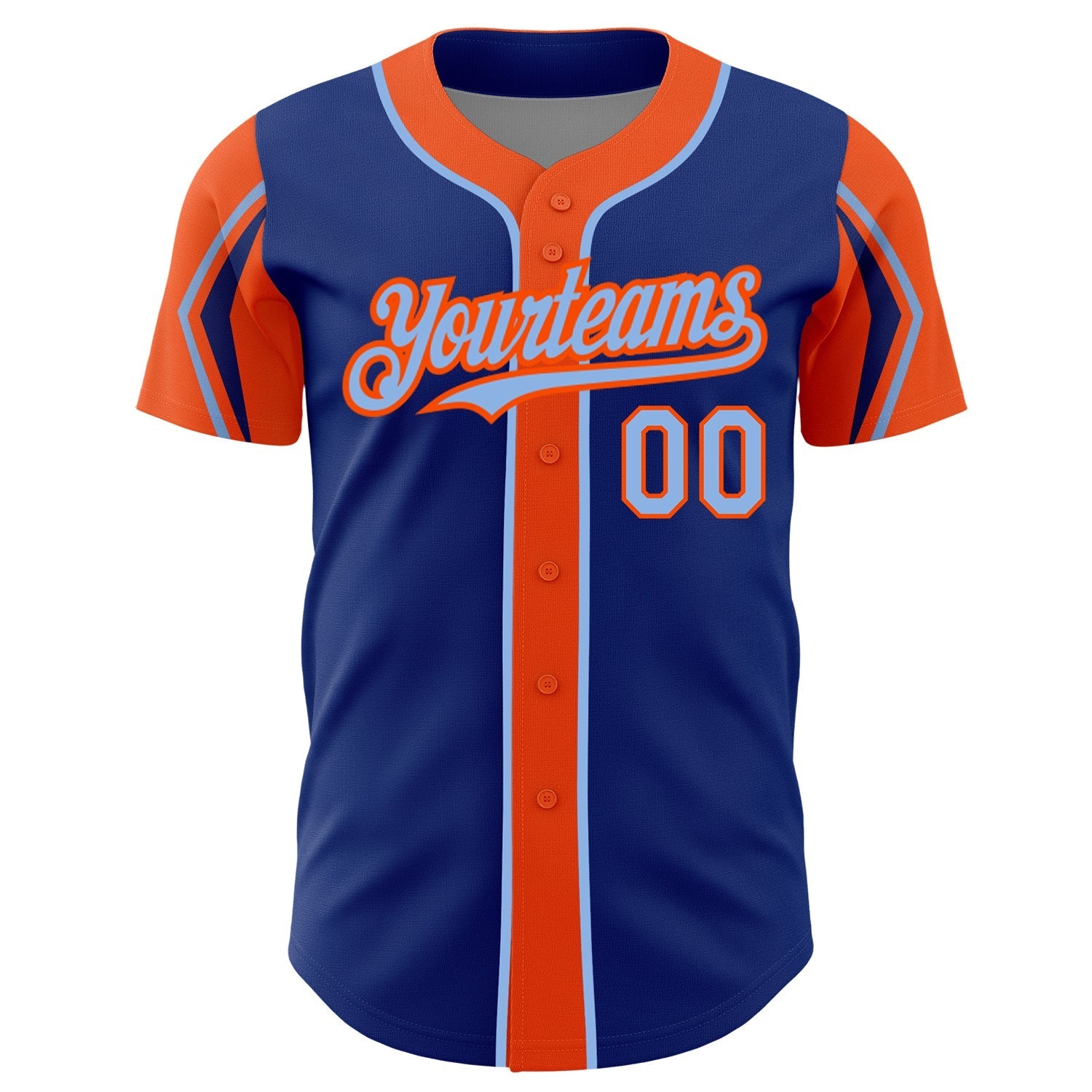 Custom Royal Light Blue-Orange 3 Colors Arm Shapes Authentic Baseball Jersey baseball jersey product view 3