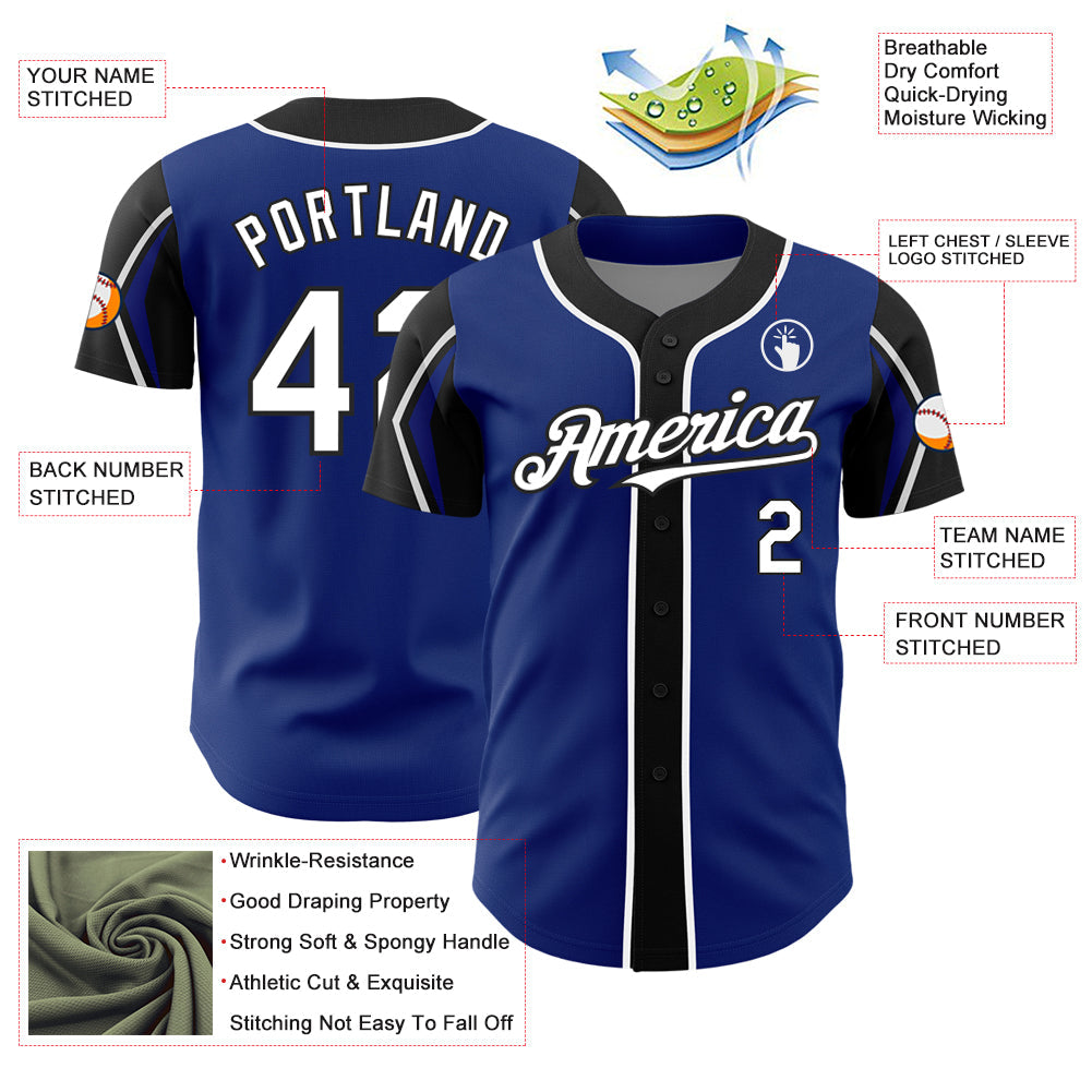 Custom Royal White-Black 3 Colors Arm Shapes Authentic Baseball Jersey baseball jersey product view 4