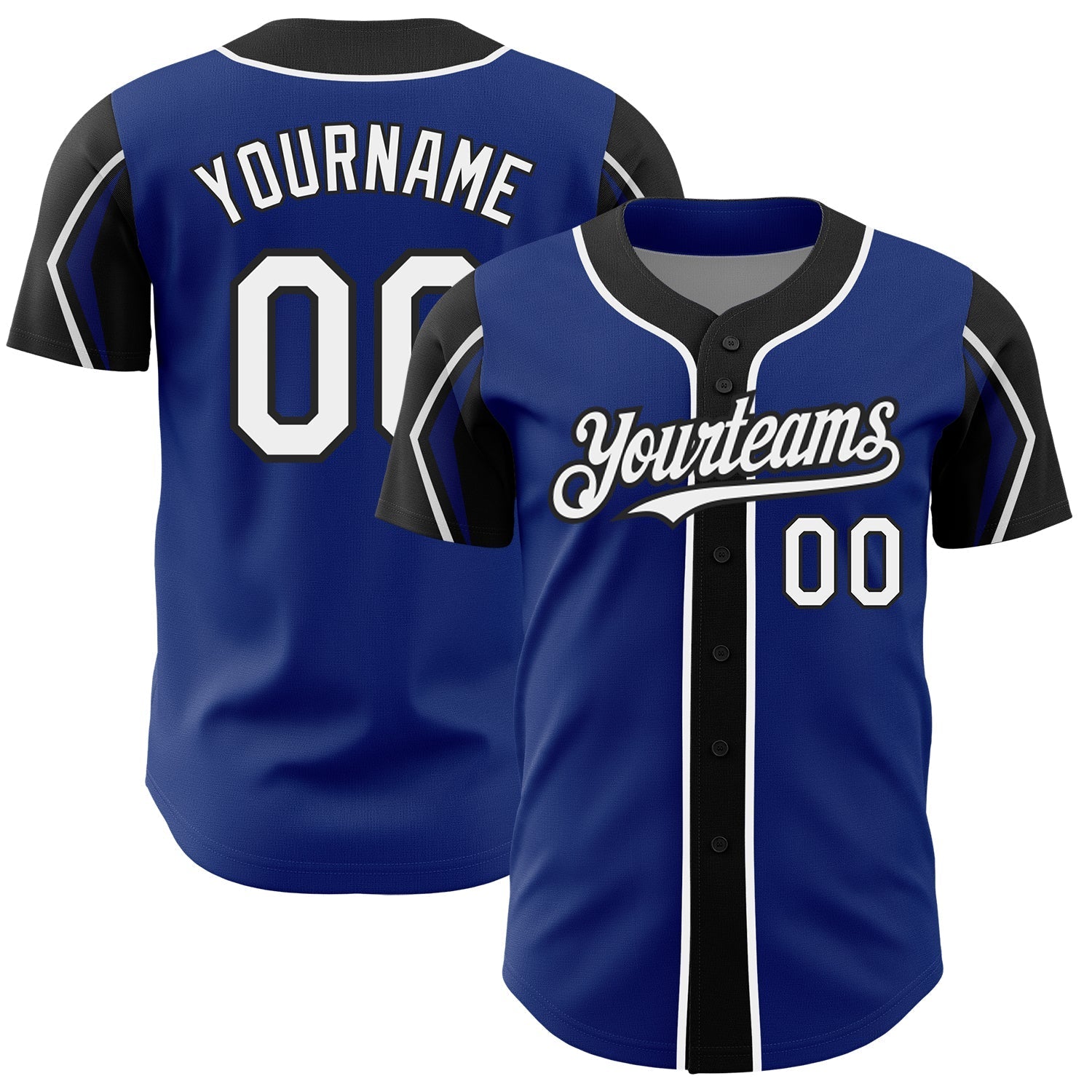 Custom Royal White-Black 3 Colors Arm Shapes Authentic Baseball Jersey baseball jersey product view 1