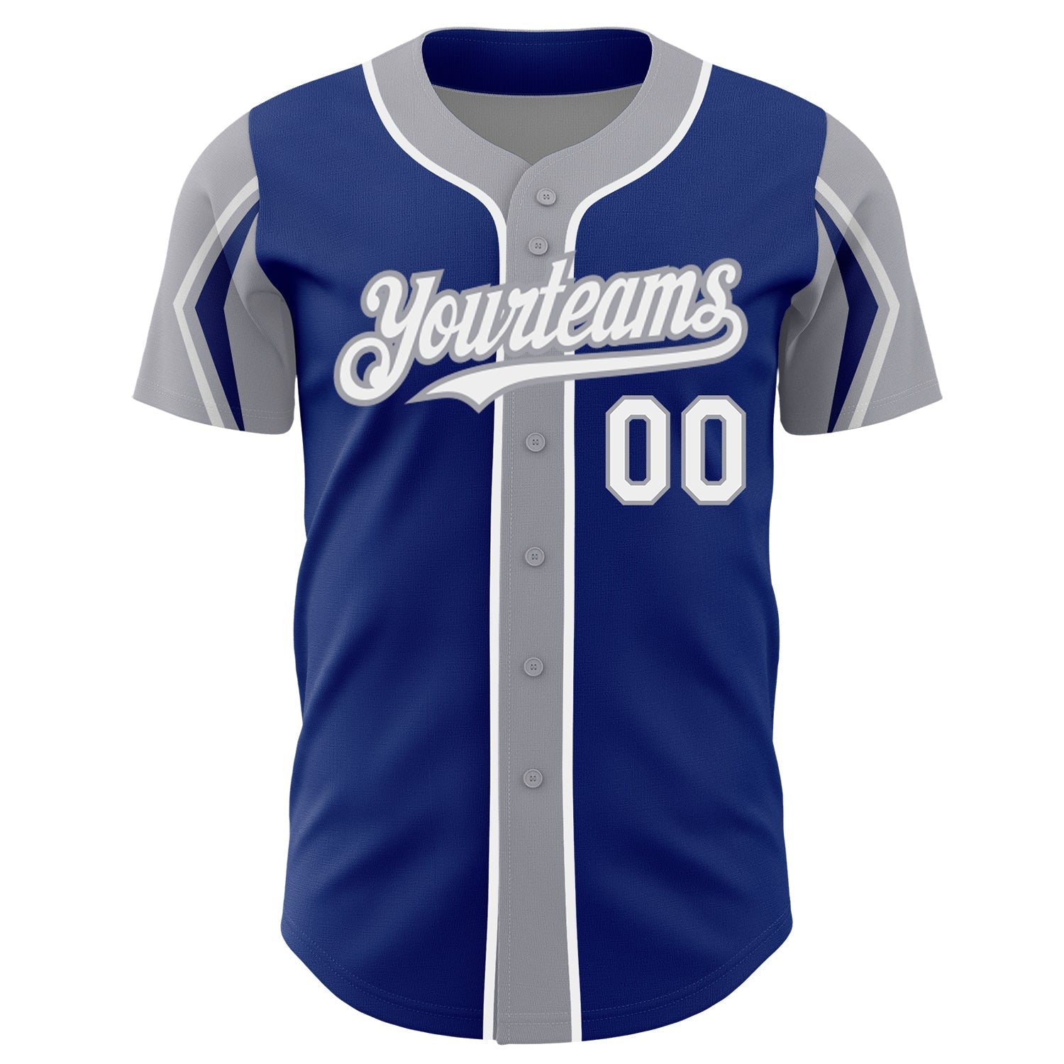 Custom Royal White-Gray 3 Colors Arm Shapes Authentic Baseball Jersey baseball jersey product view 3