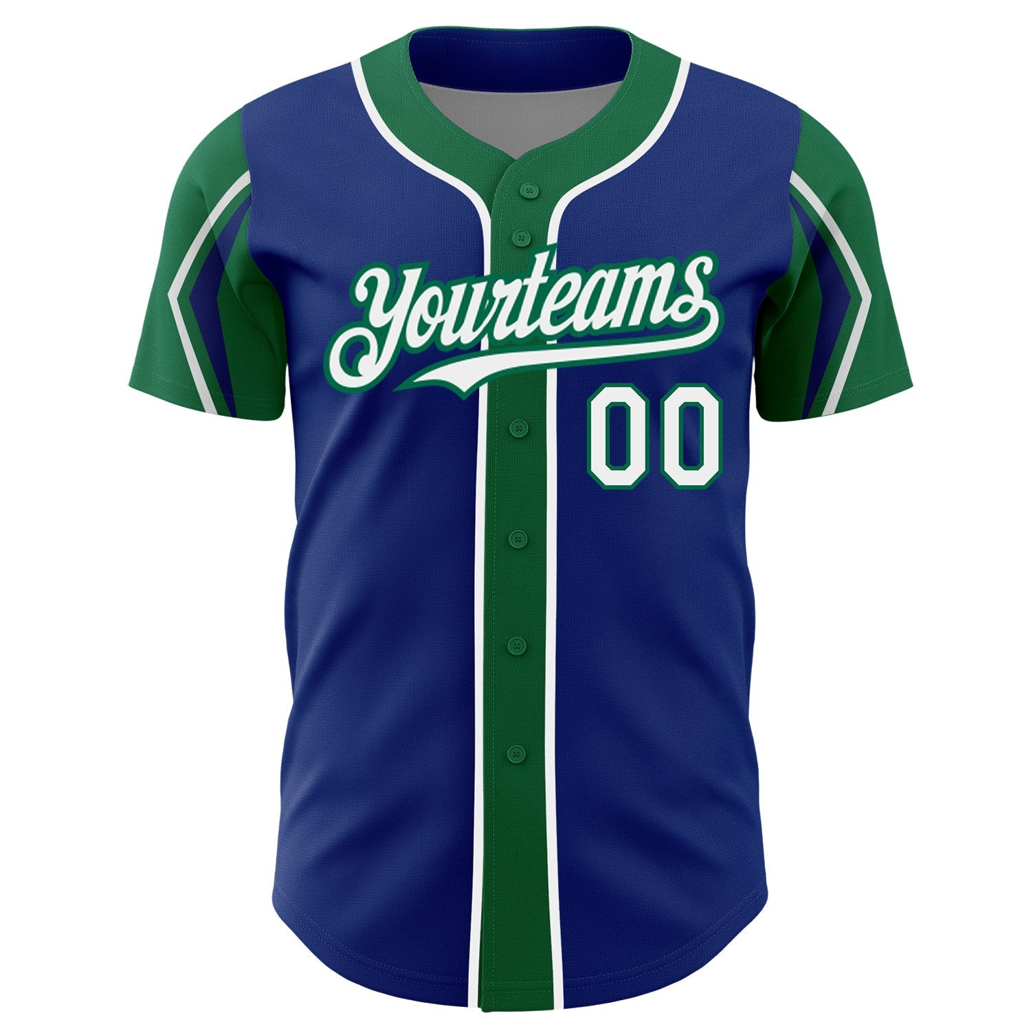 Custom Royal White-Kelly Green 3 Colors Arm Shapes Authentic Baseball Jersey baseball jersey product view 3
